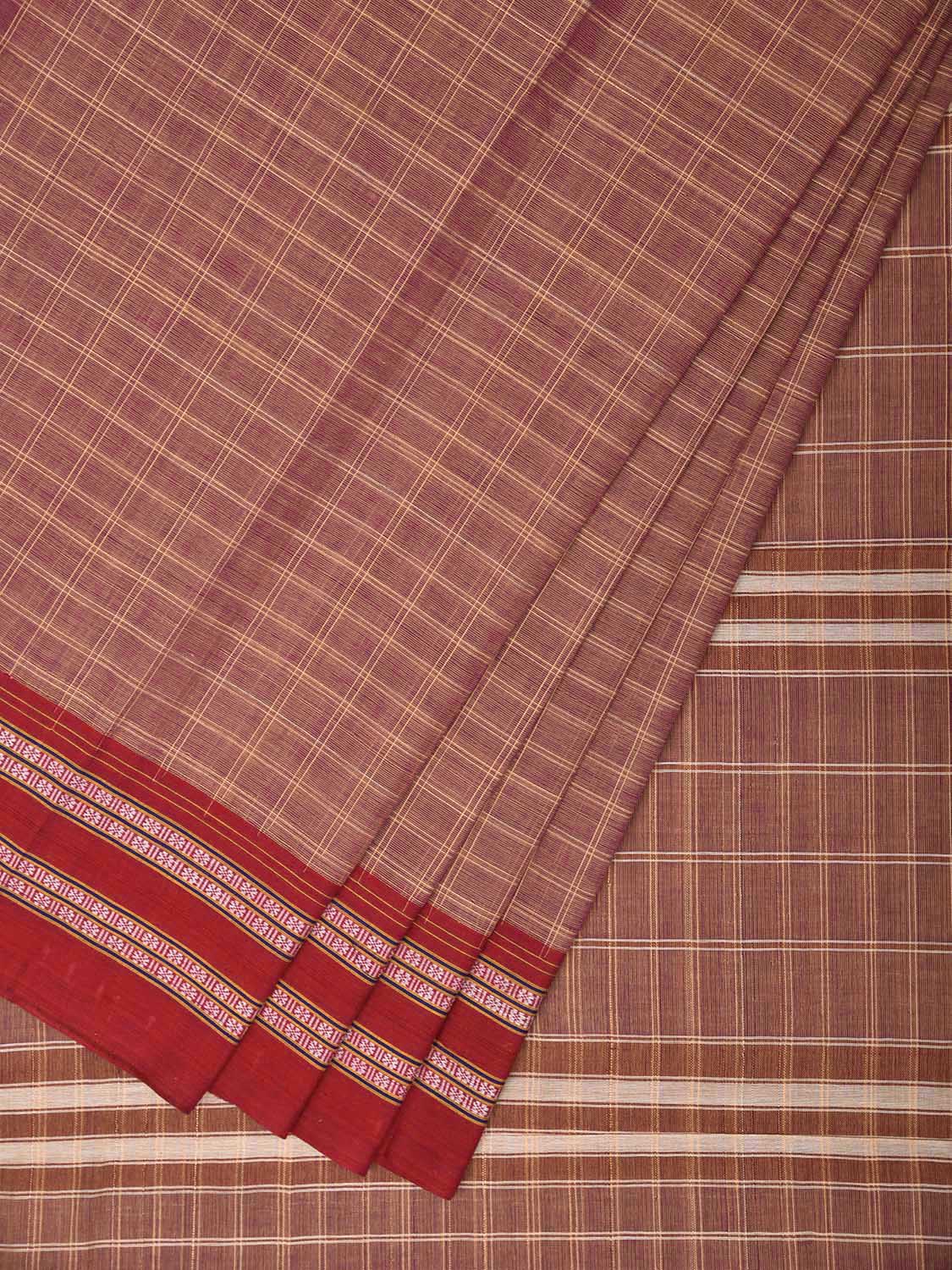 Light Rust and Red Narayanpet Cotton Saree with Big Checks Design No Blouse np1532