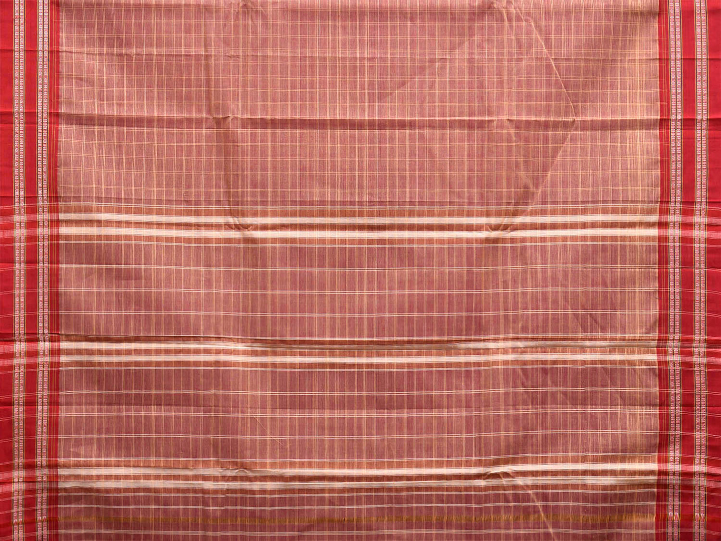 Light Rust and Red Narayanpet Cotton Saree with Big Checks Design No Blouse np1532