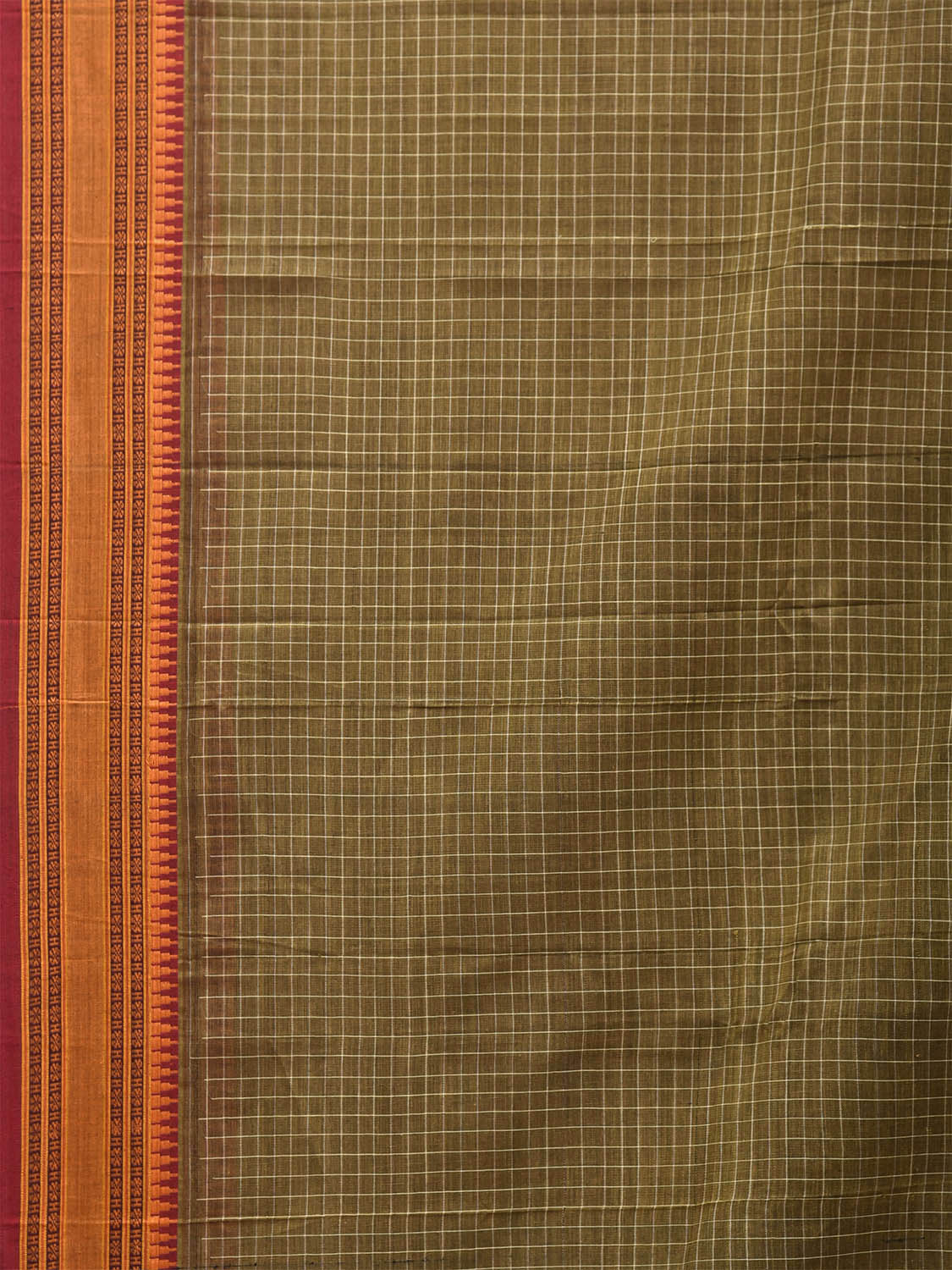 Green and Red Narayanpet Cotton Saree with Checks Design No Blouse np1533