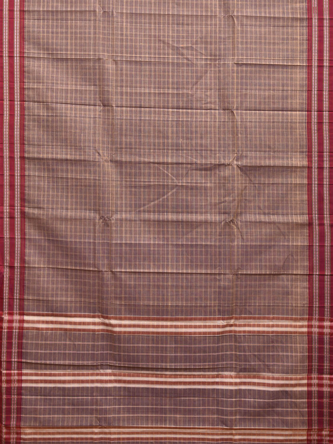 Light Fawn and Red Narayanpet Cotton Saree with Big Checks Design No Blouse np1534