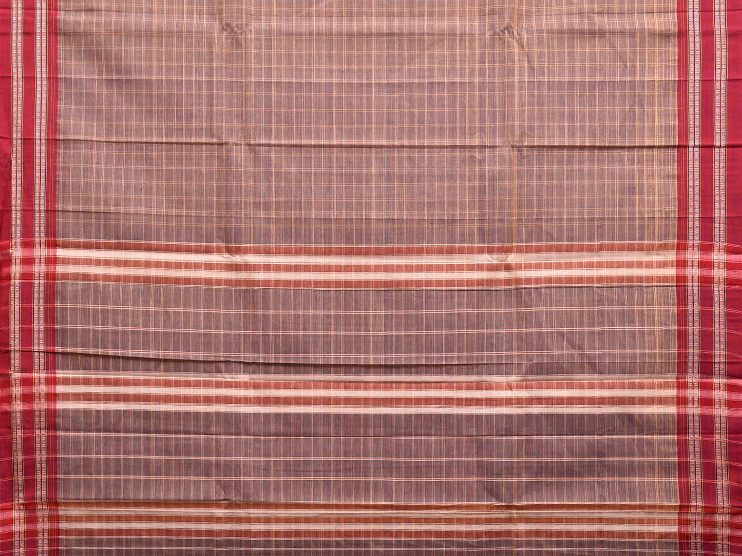 Light Fawn and Red Narayanpet Cotton Saree with Big Checks Design No Blouse np1534