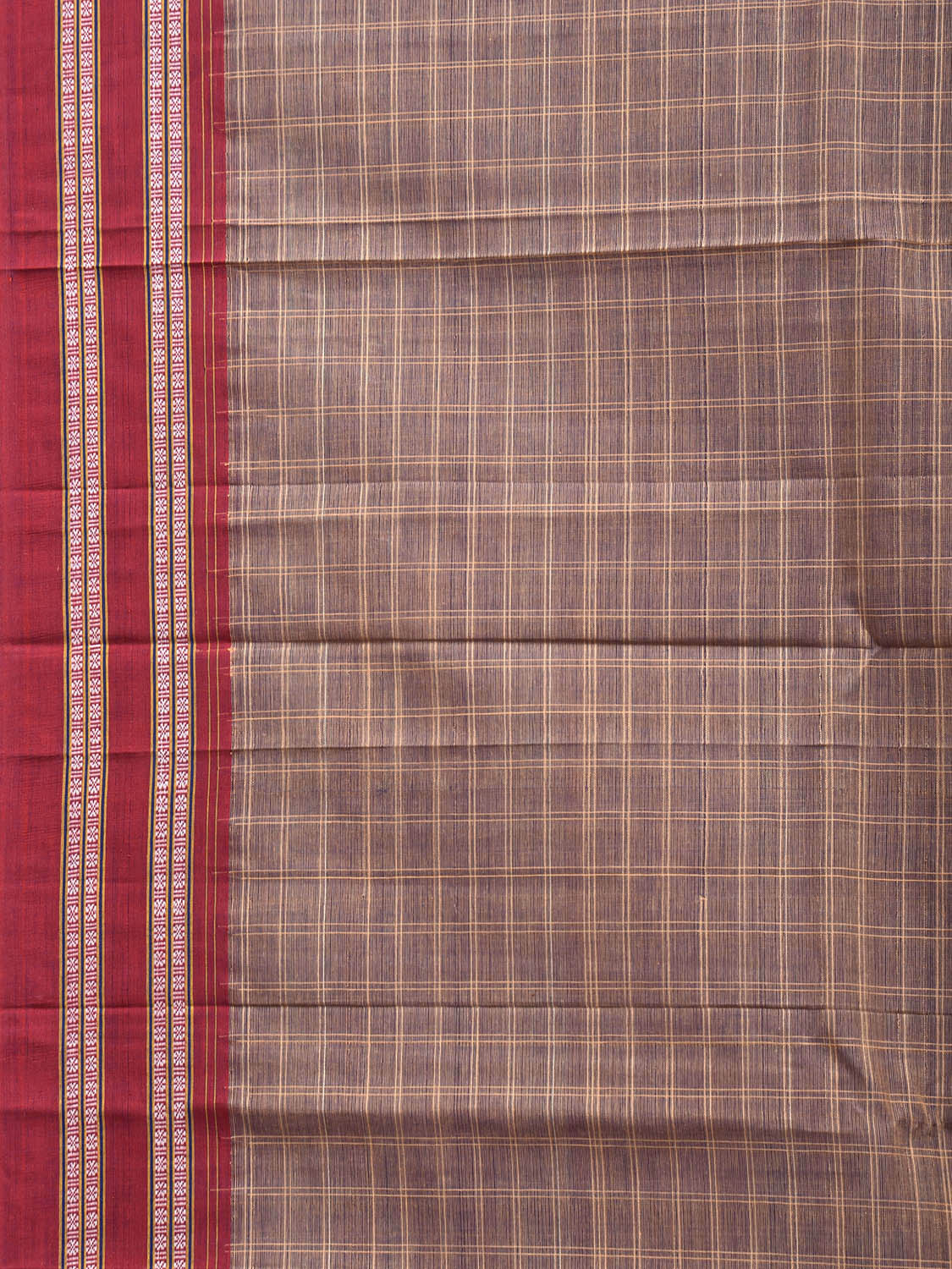 Light Fawn and Red Narayanpet Cotton Saree with Big Checks Design No Blouse np1534