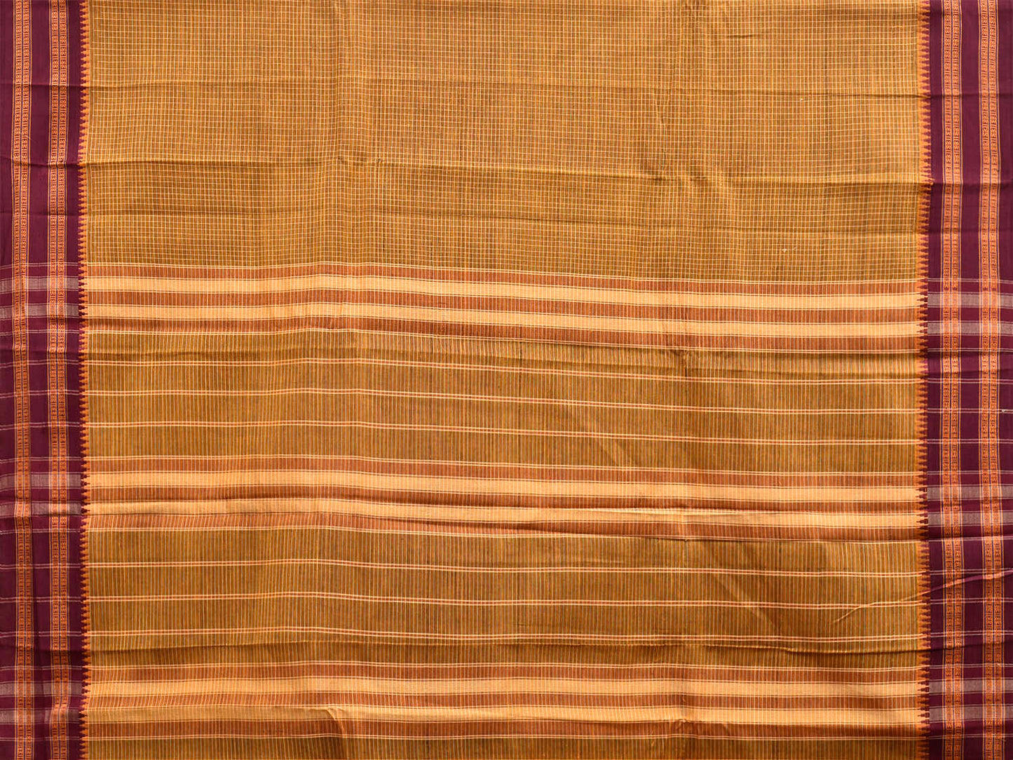 Mustard and Olive Narayanpet Cotton Saree with Checks Design No Blouse np1536