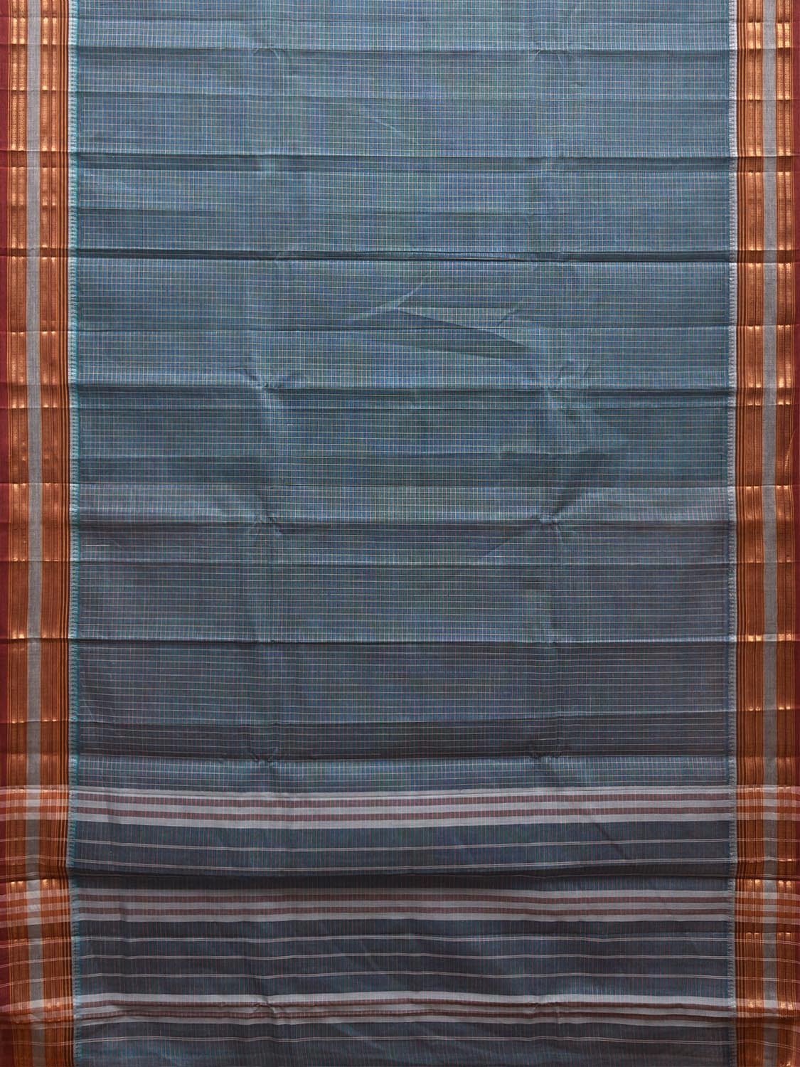 Teal and Dark Red Narayanpet Cotton Saree with Checks Design No Blouse np1537