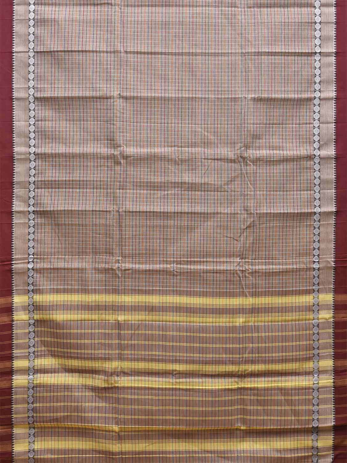 Light Grey and Maroon Narayanpet Cotton Saree with Checks Design No Blouse np1538