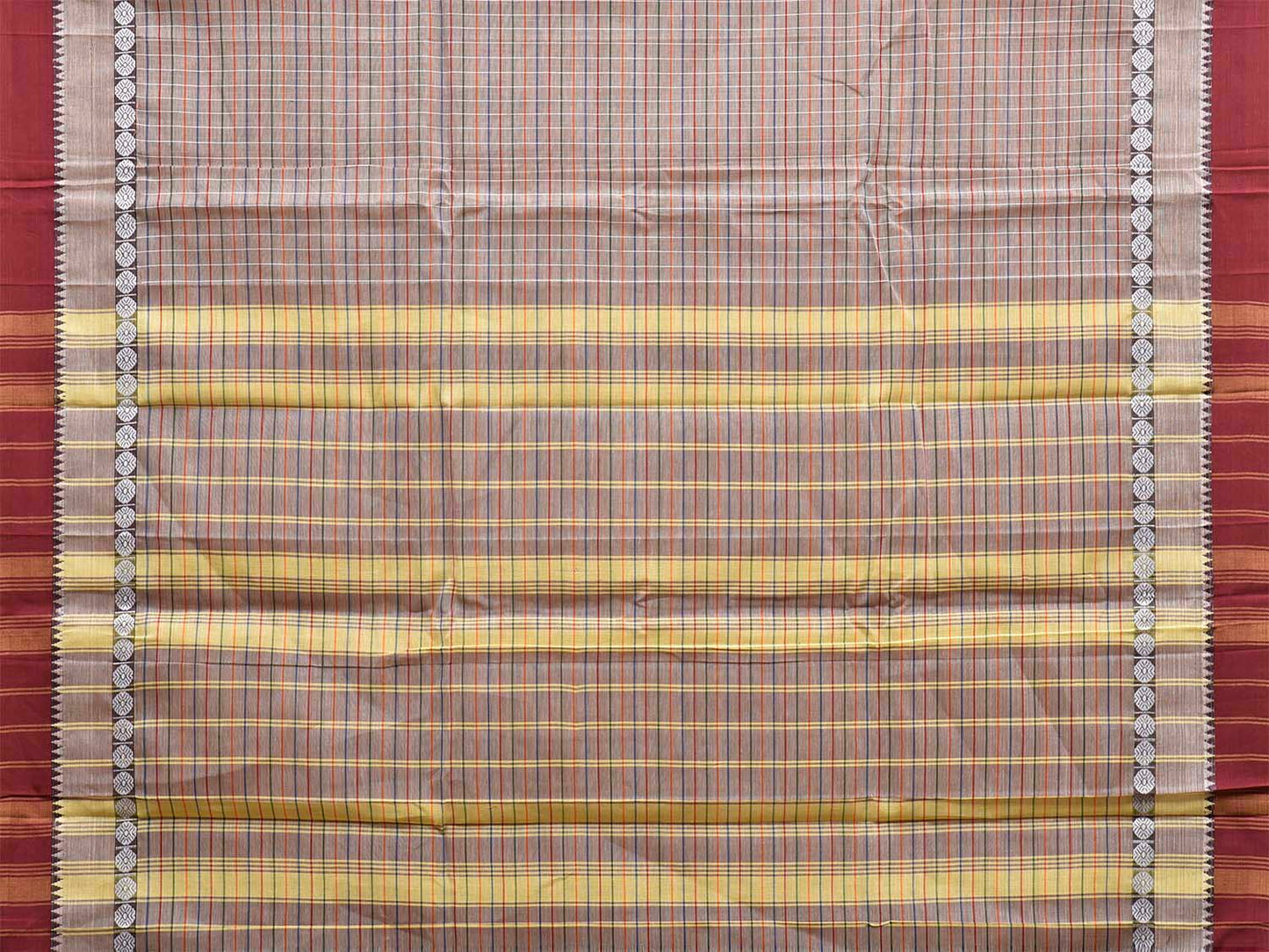 Light Grey and Maroon Narayanpet Cotton Saree with Checks Design No Blouse np1538