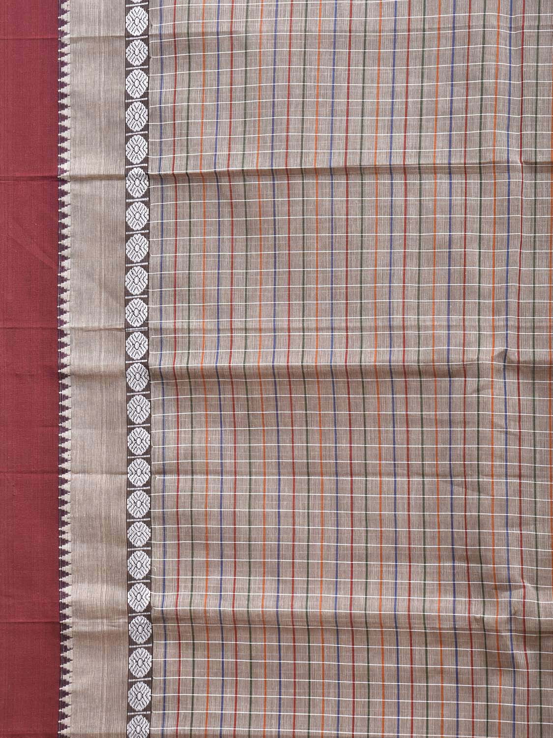 Light Grey and Maroon Narayanpet Cotton Saree with Checks Design No Blouse np1538