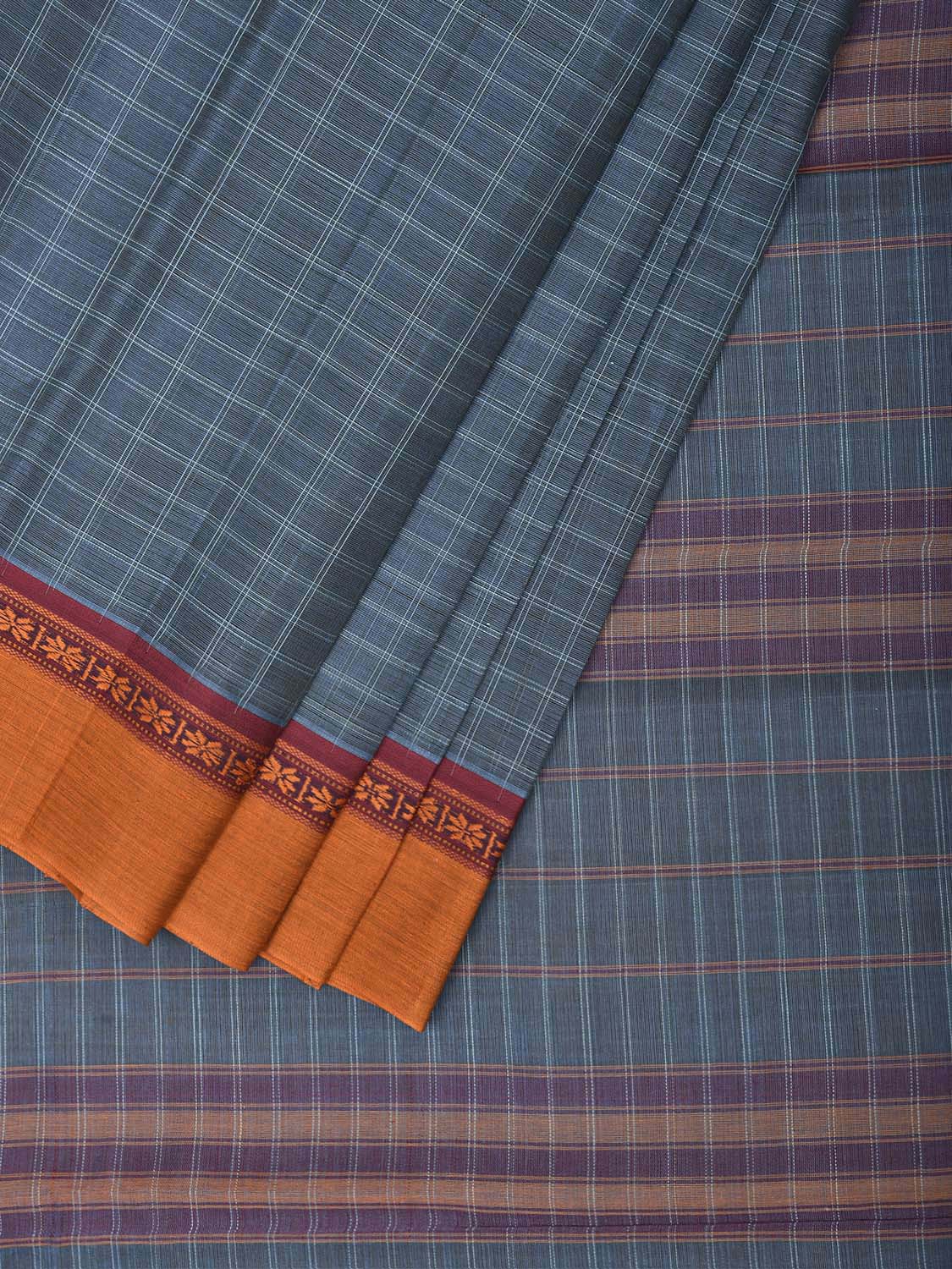 Blue and Yellow Narayanpet Cotton Saree with Big Checks Design No Blouse np1539