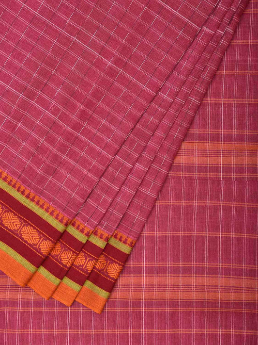 Pink and Red Narayanpet Cotton Saree with Strips Design No Blouse np1540