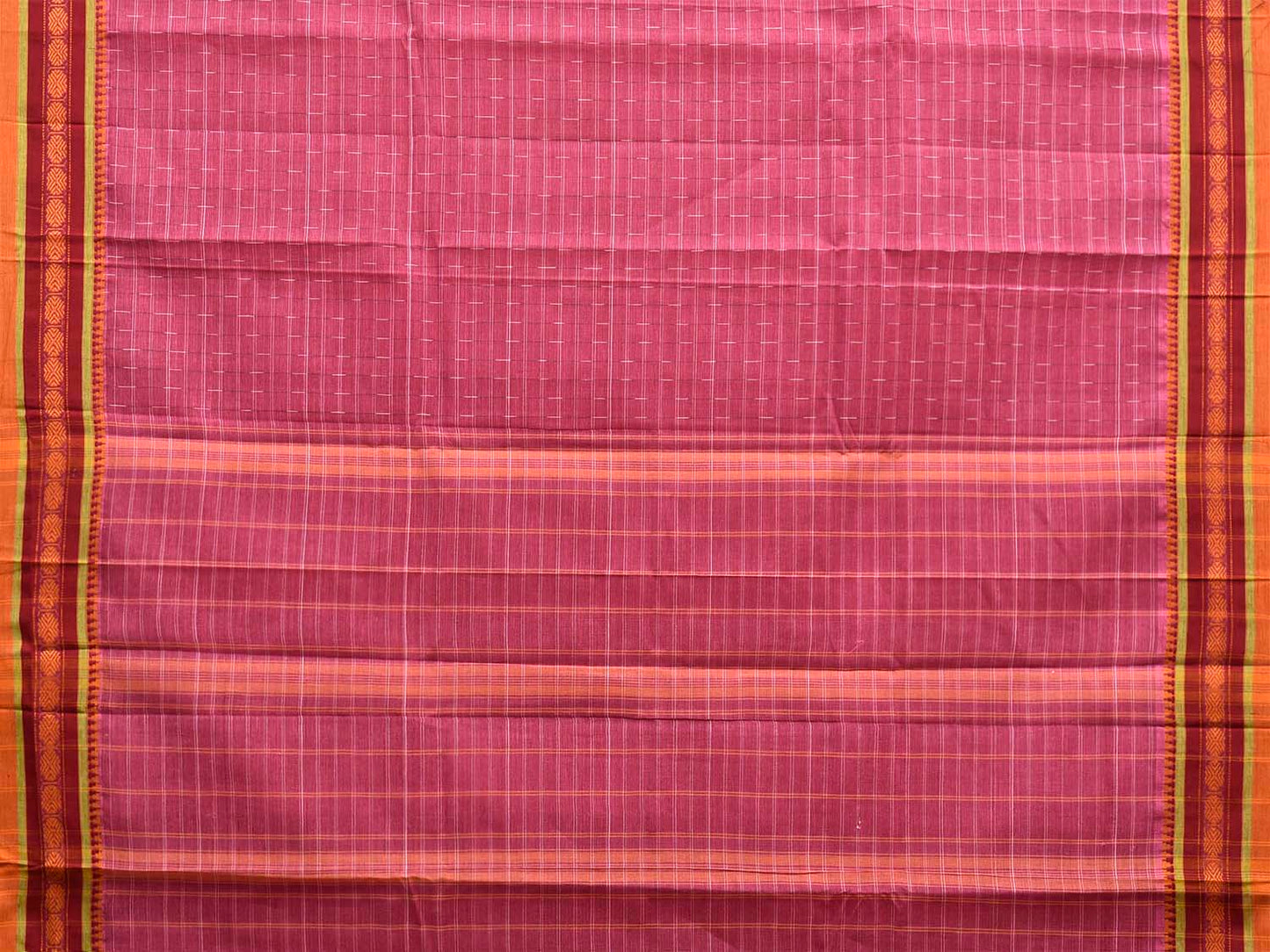 Pink and Red Narayanpet Cotton Saree with Strips Design No Blouse np1540