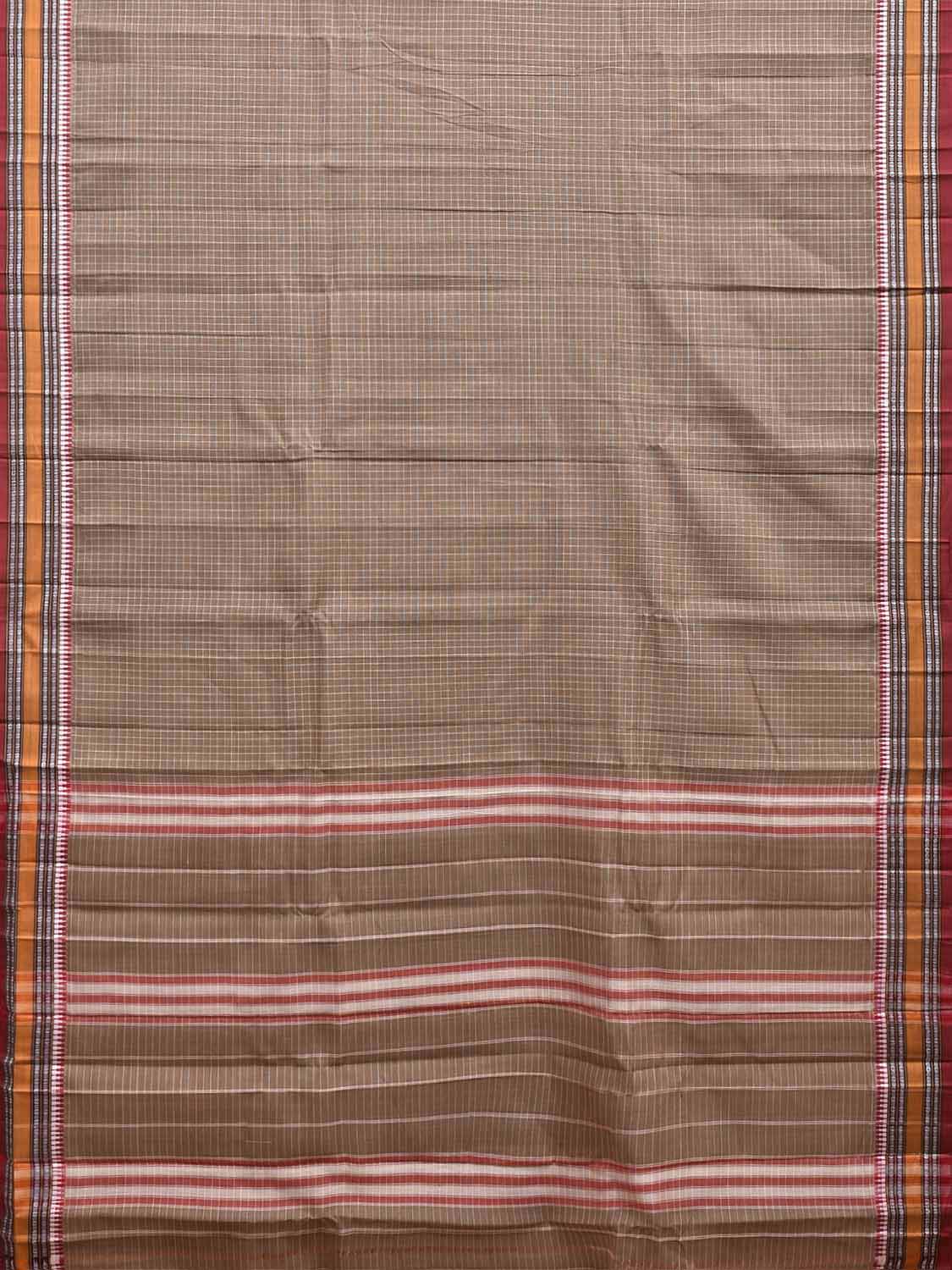 Taupe Beige and Red Narayanpet Cotton Saree with Checks Design No Blouse np1541
