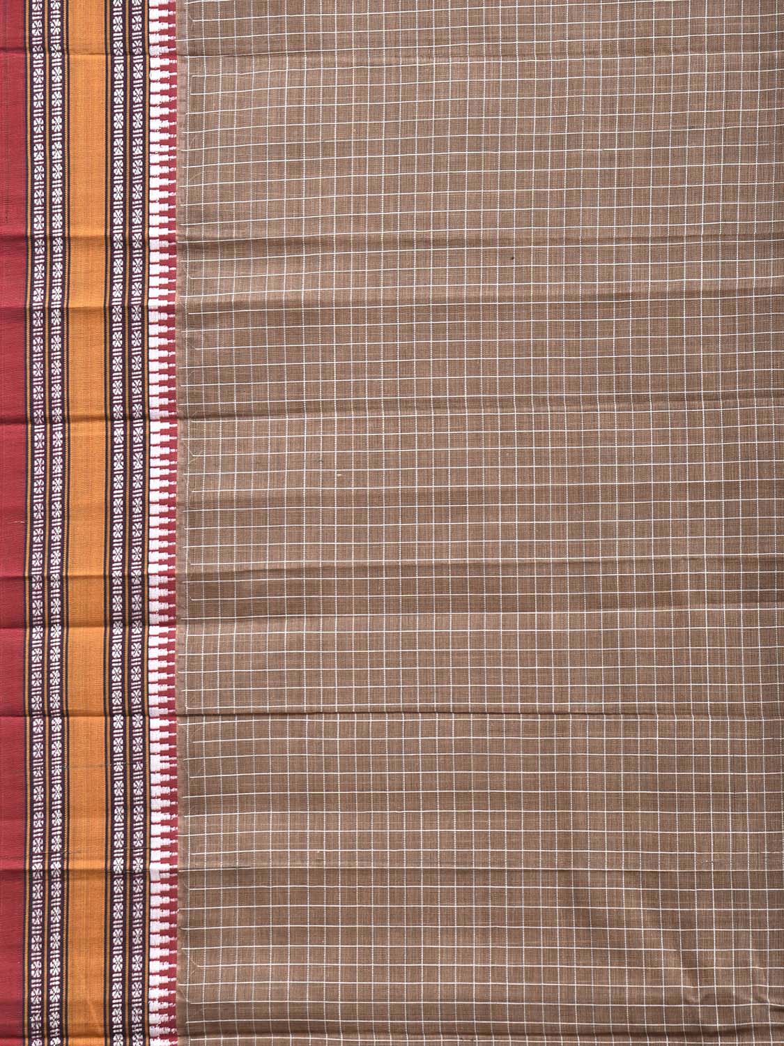 Taupe Beige and Red Narayanpet Cotton Saree with Checks Design No Blouse np1541
