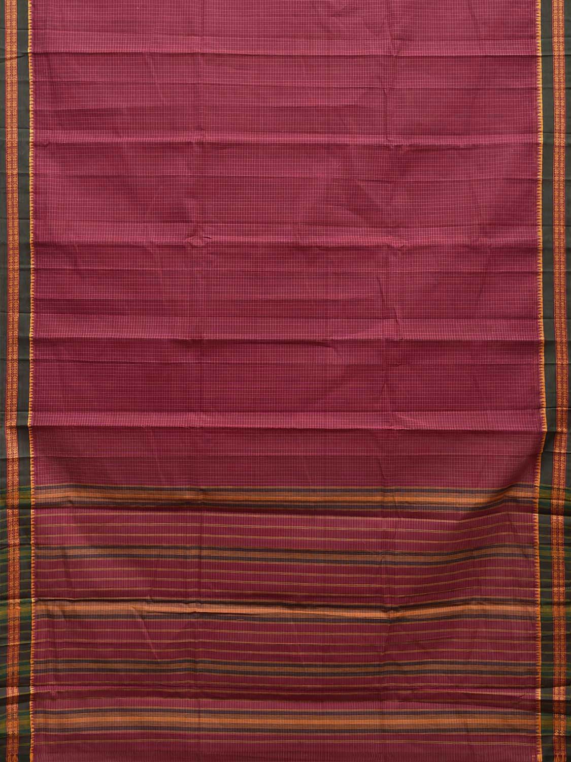 Burgundy and Green Narayanpet Cotton Saree with Checks Design No Blouse np1542