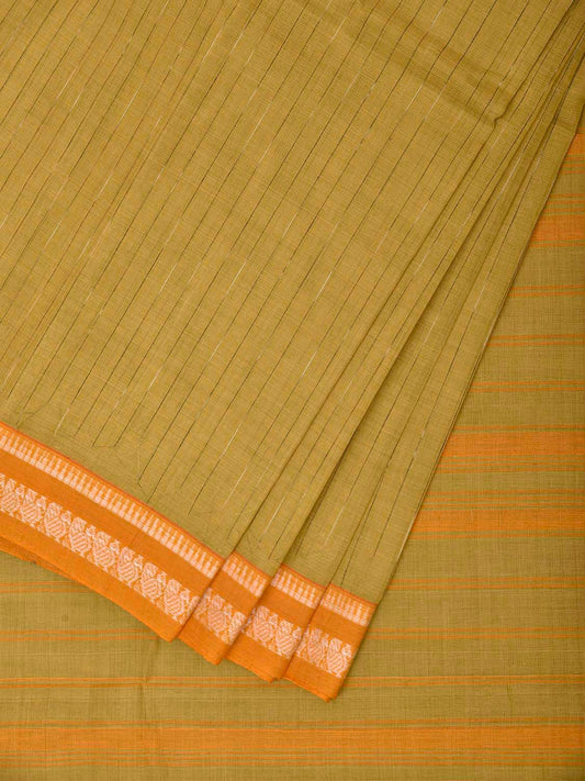 Light Green and Yellow Narayanpet Cotton Saree with Strips Design No Blouse np1543