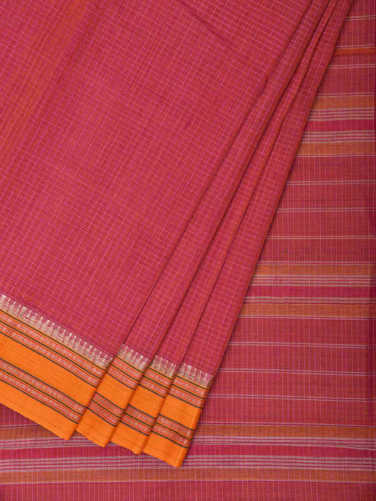 Pink and Yellow Narayanpet Cotton Saree with Checks Design No Blouse np1544