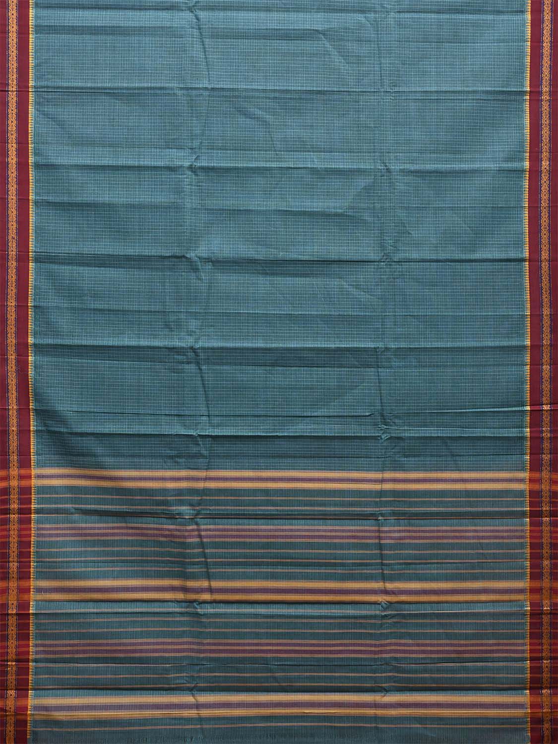 Teal and Maroon Narayanpet Cotton Saree with Checks Design No Blouse np1545