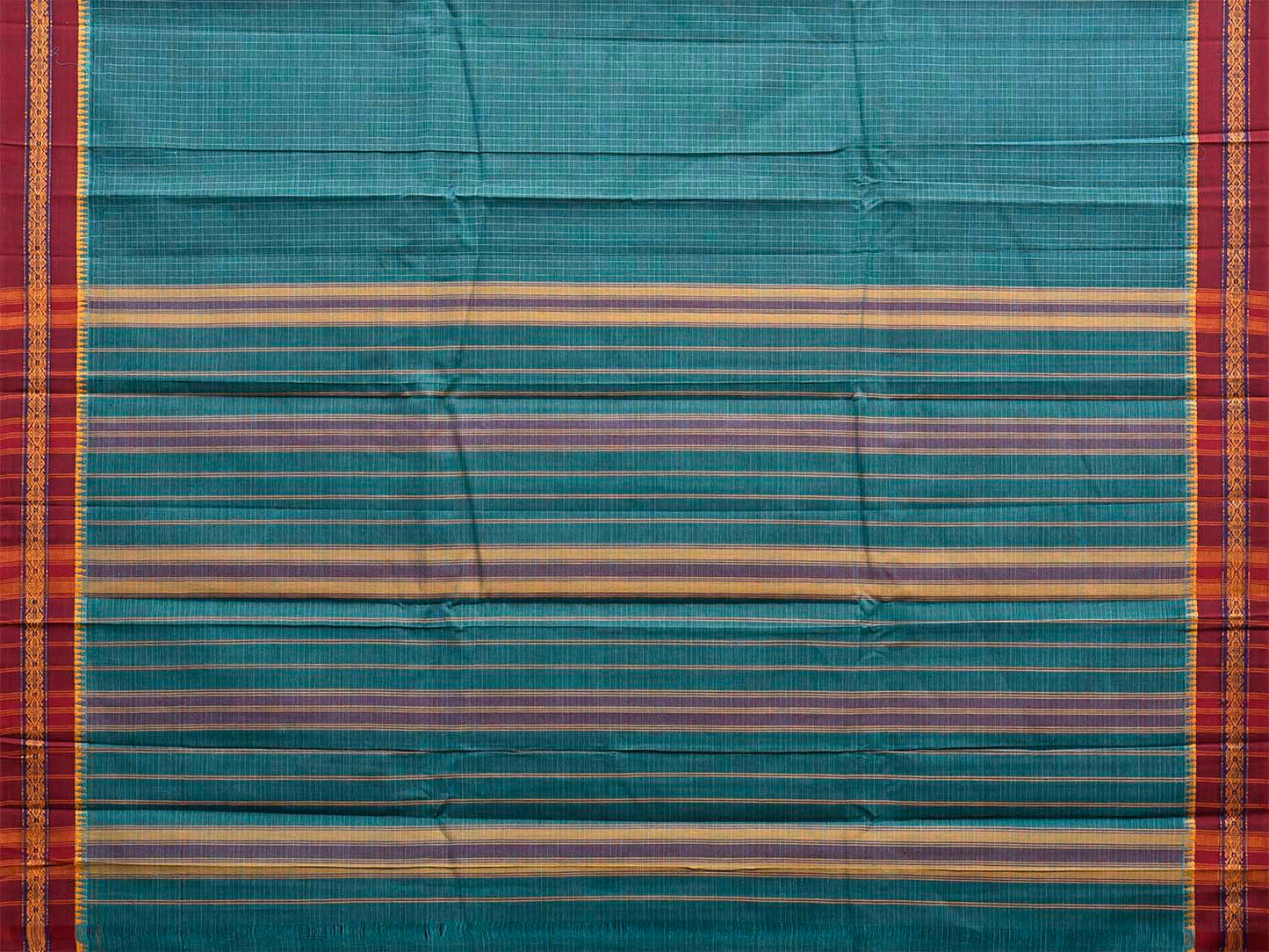Teal and Maroon Narayanpet Cotton Saree with Checks Design No Blouse np1545