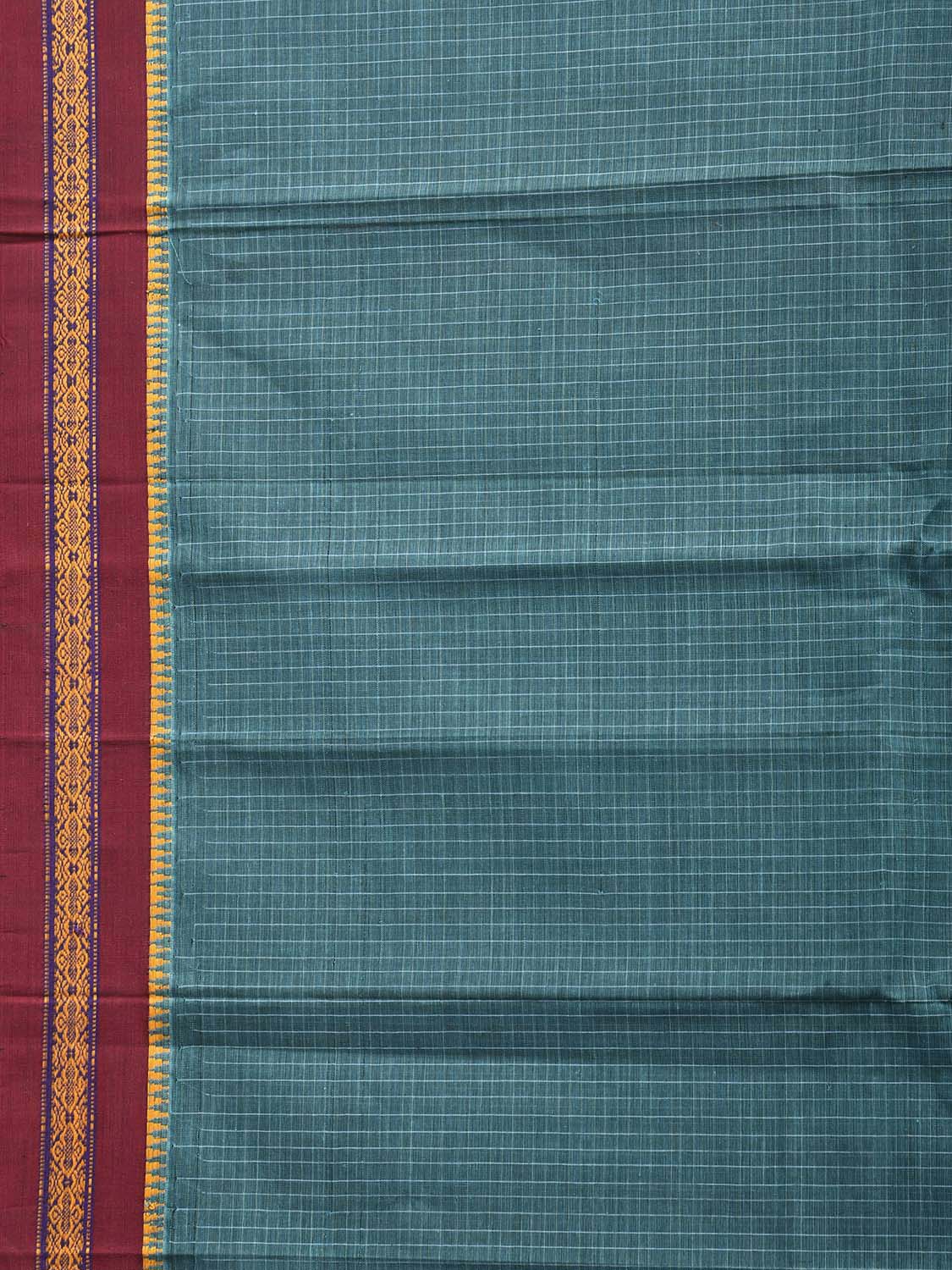 Teal and Maroon Narayanpet Cotton Saree with Checks Design No Blouse np1545