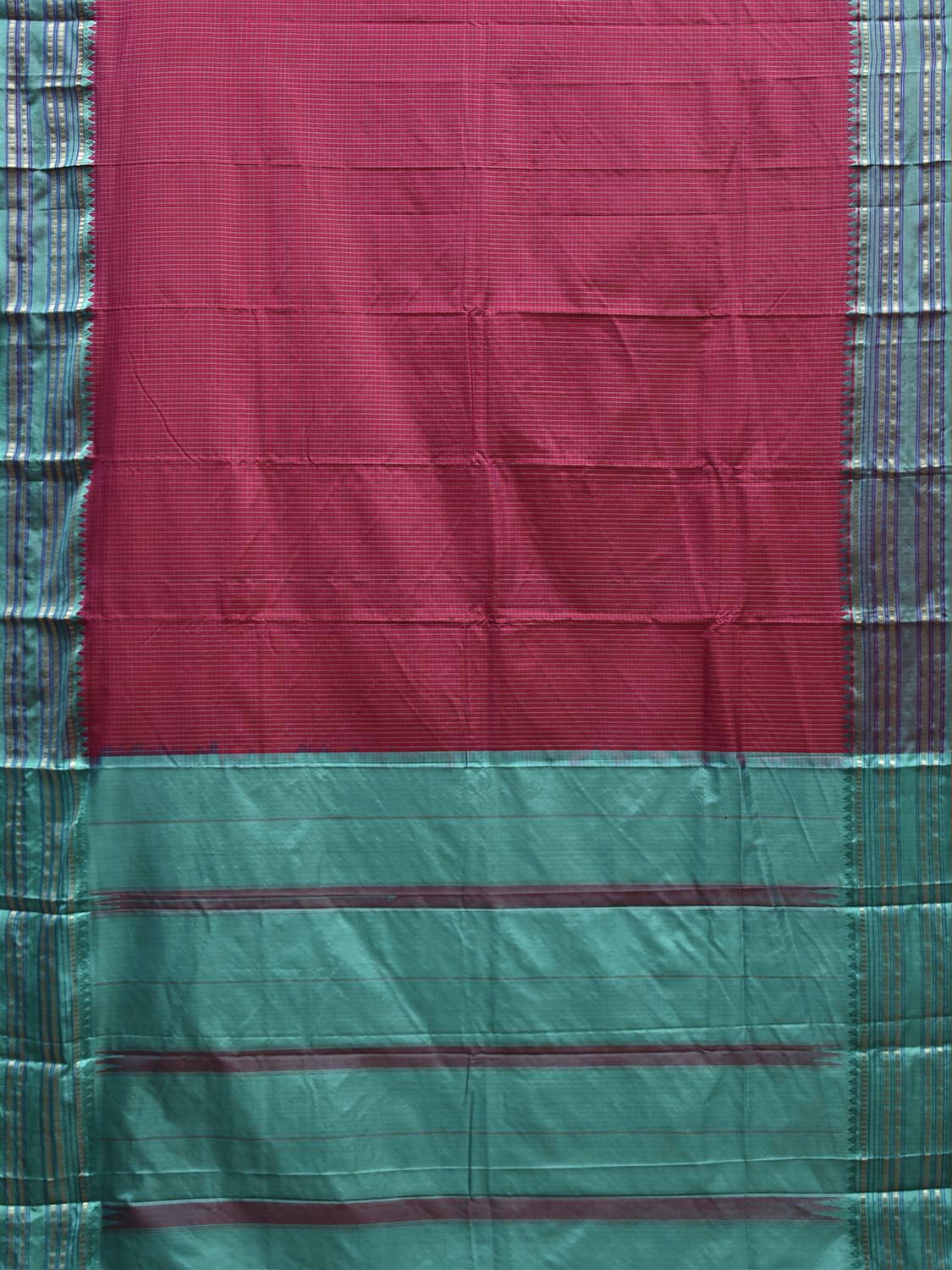 Maroon and Turquoise Narayanpet Silk Saree with Checks Design np1546