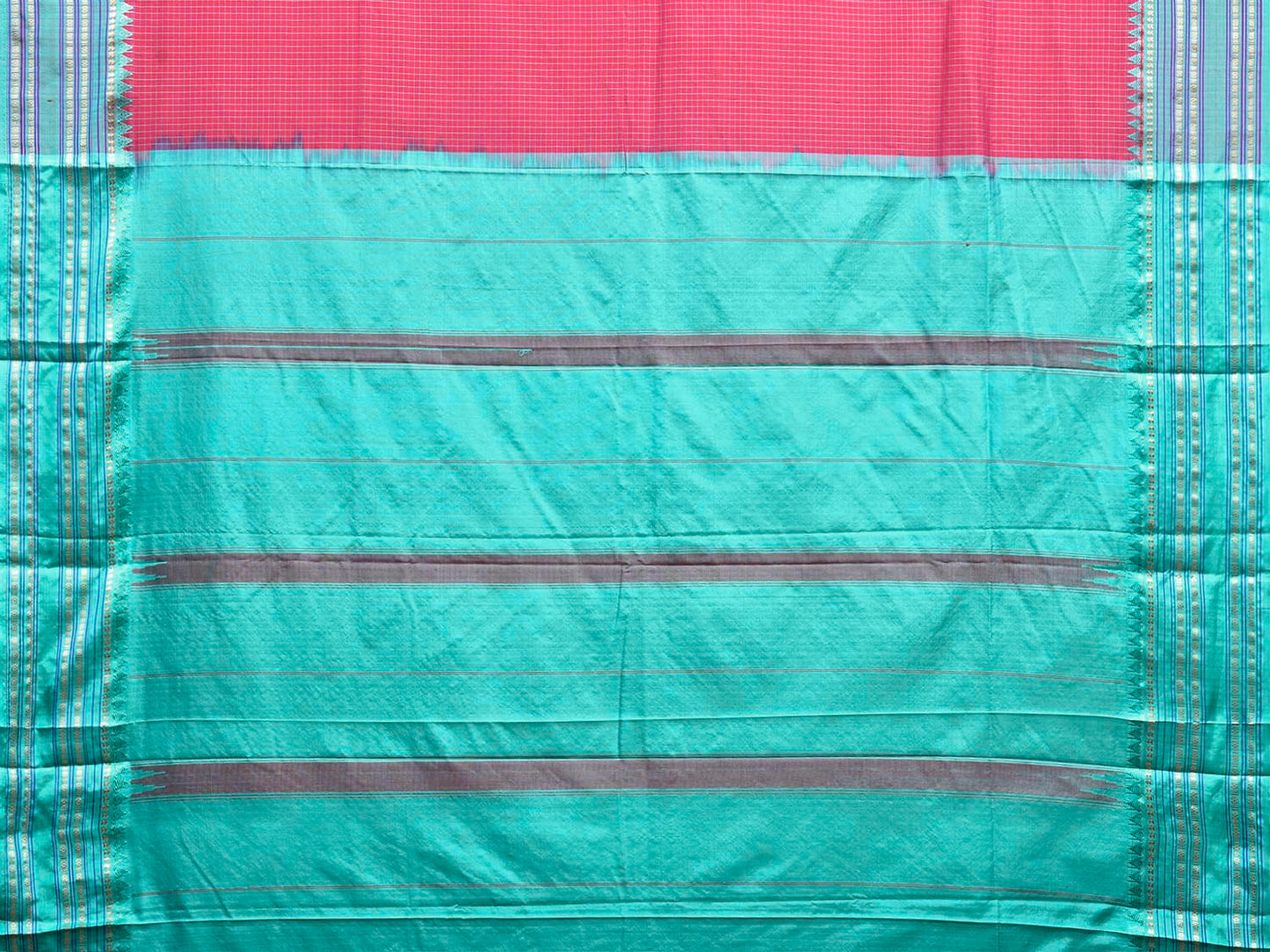 Maroon and Turquoise Narayanpet Silk Saree with Checks Design np1546