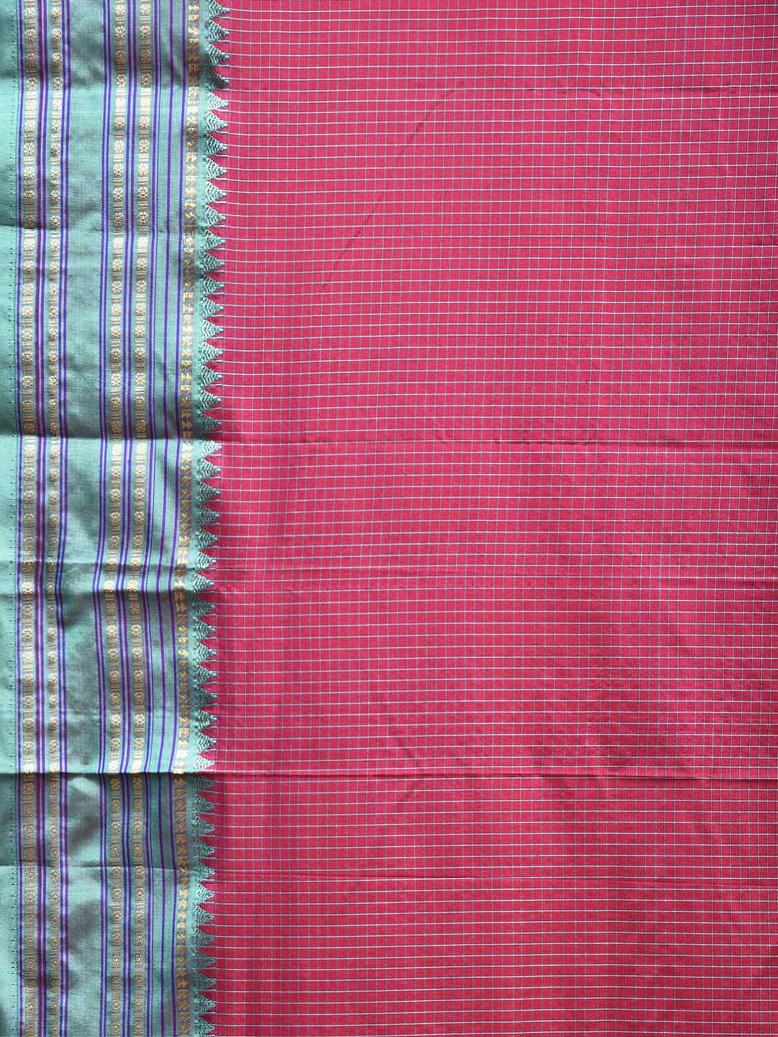 Maroon and Turquoise Narayanpet Silk Saree with Checks Design np1546