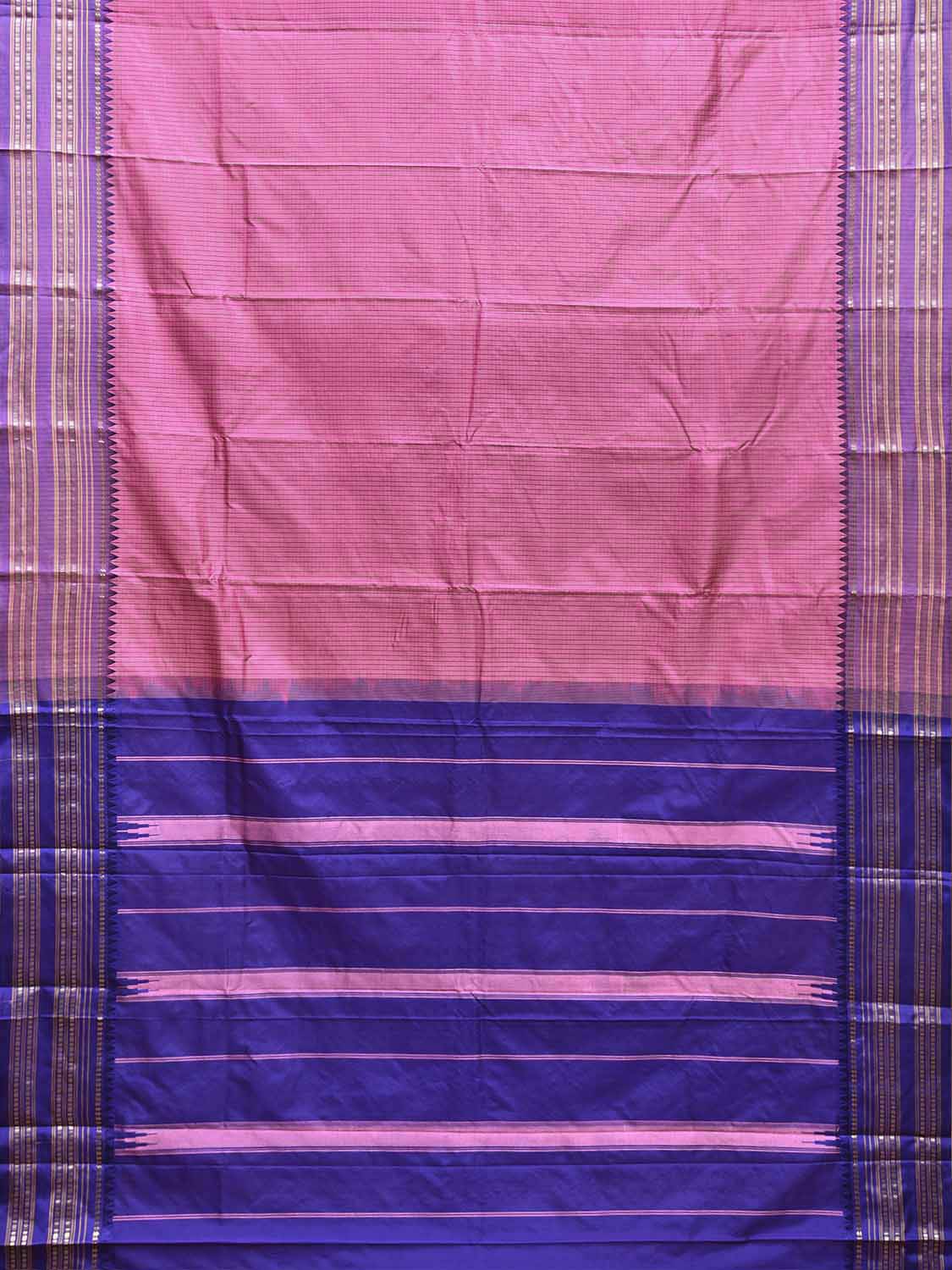 Pink and Dark Blue Narayanpet Silk Saree with Checks Design np1547