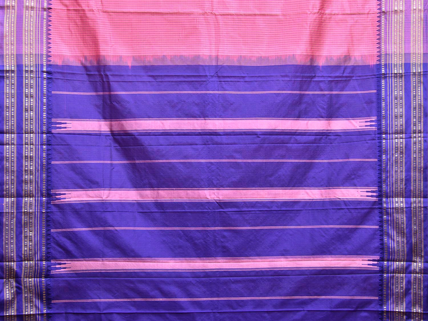 Pink and Dark Blue Narayanpet Silk Saree with Checks Design np1547
