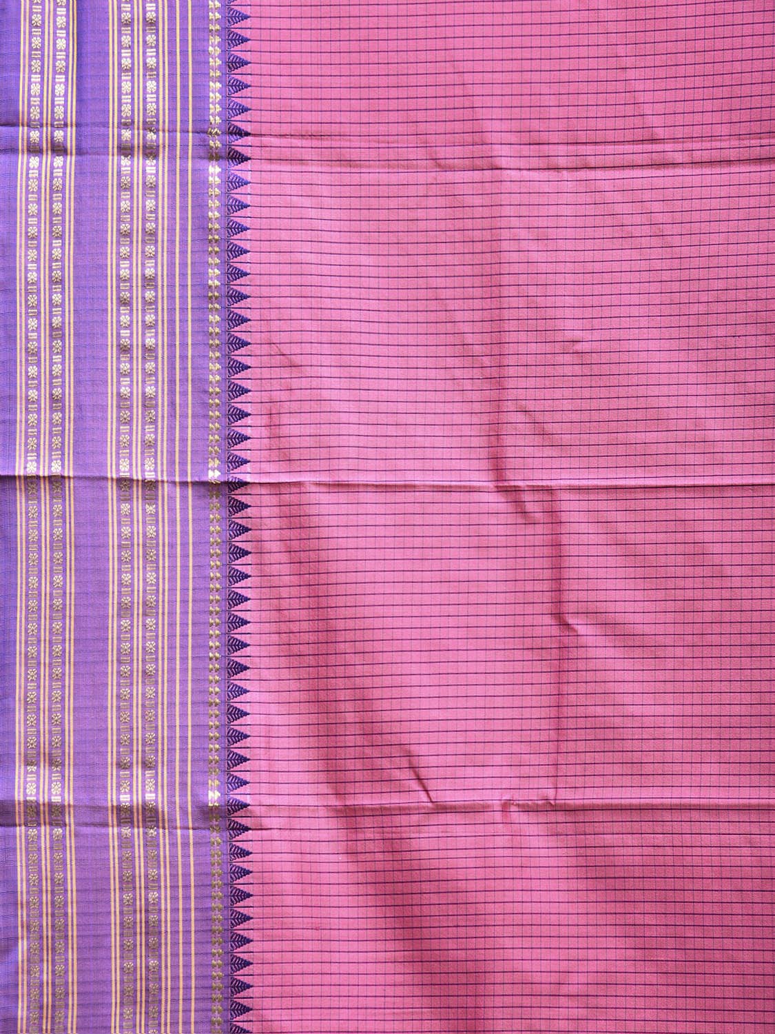 Pink and Dark Blue Narayanpet Silk Saree with Checks Design np1547