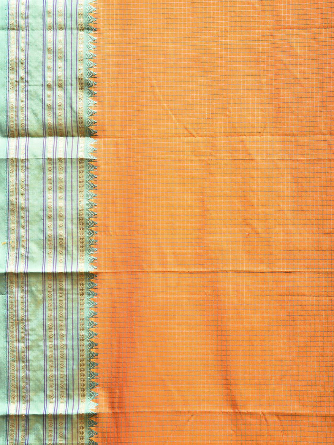 Orange and Turquoise Narayanpet Silk Saree with Checks Design np1549