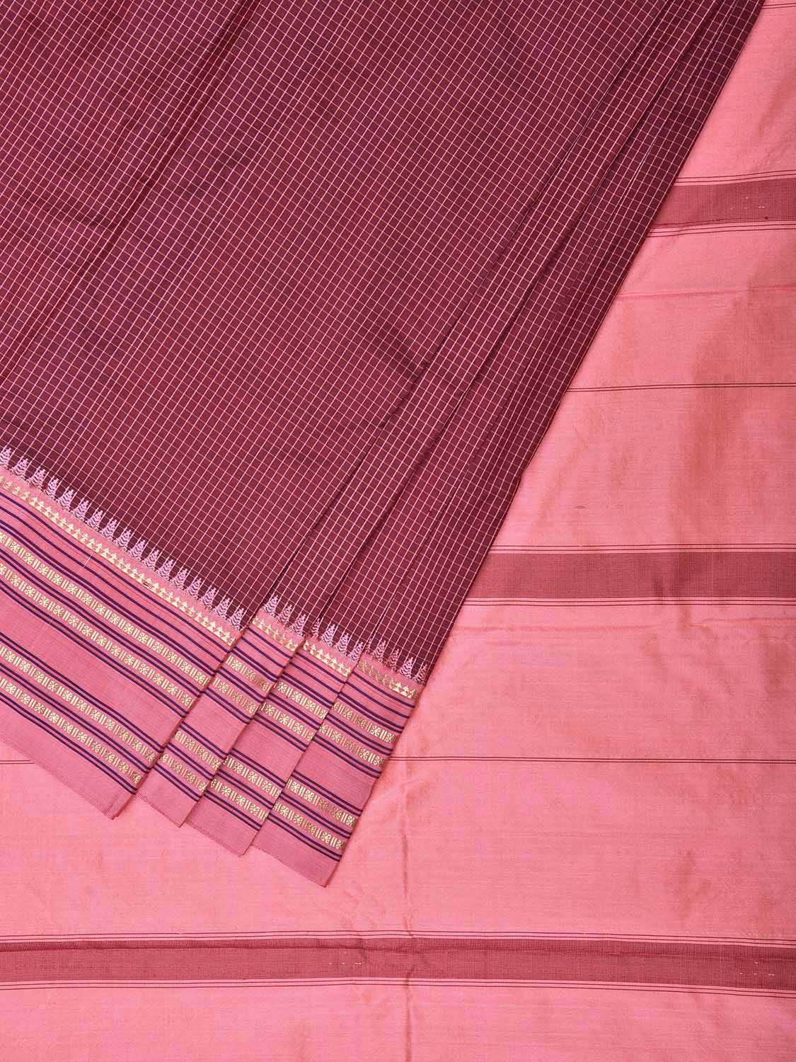 Maroon and Pink Narayanpet Silk Saree with Checks Design np1550