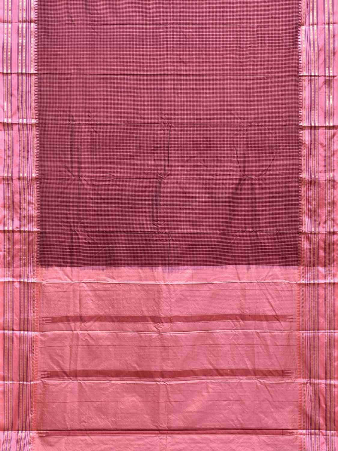 Maroon and Pink Narayanpet Silk Saree with Checks Design np1550