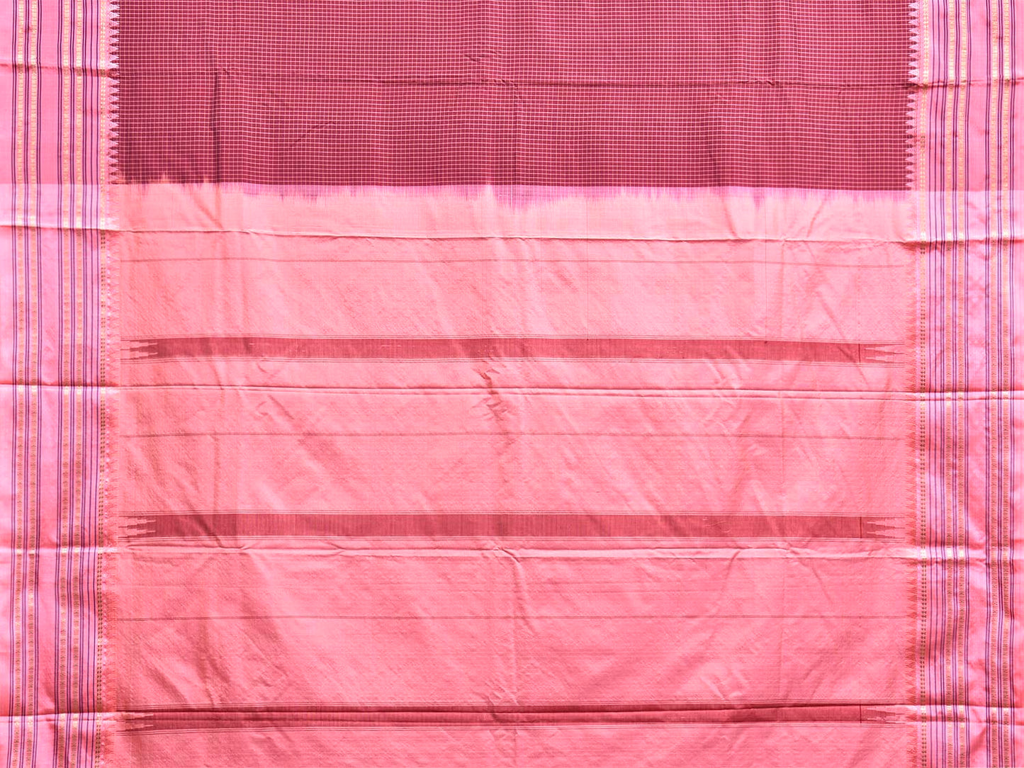 Maroon and Pink Narayanpet Silk Saree with Checks Design np1550