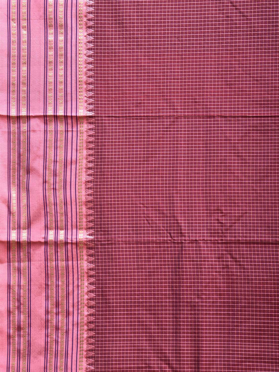 Maroon and Pink Narayanpet Silk Saree with Checks Design np1550