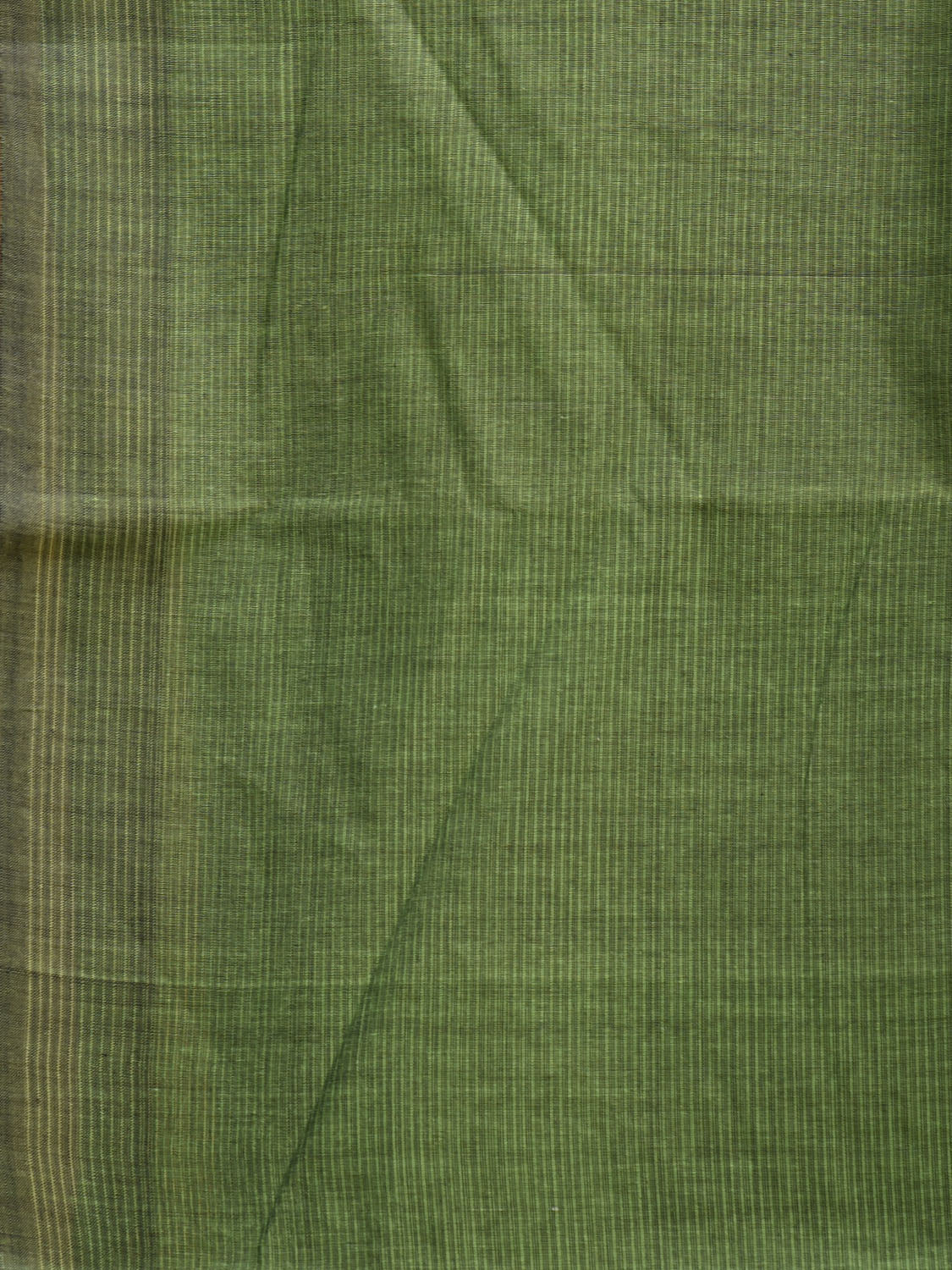 Green 80s Count Cotton Plain Saree with Strips Design No Blouse o0477