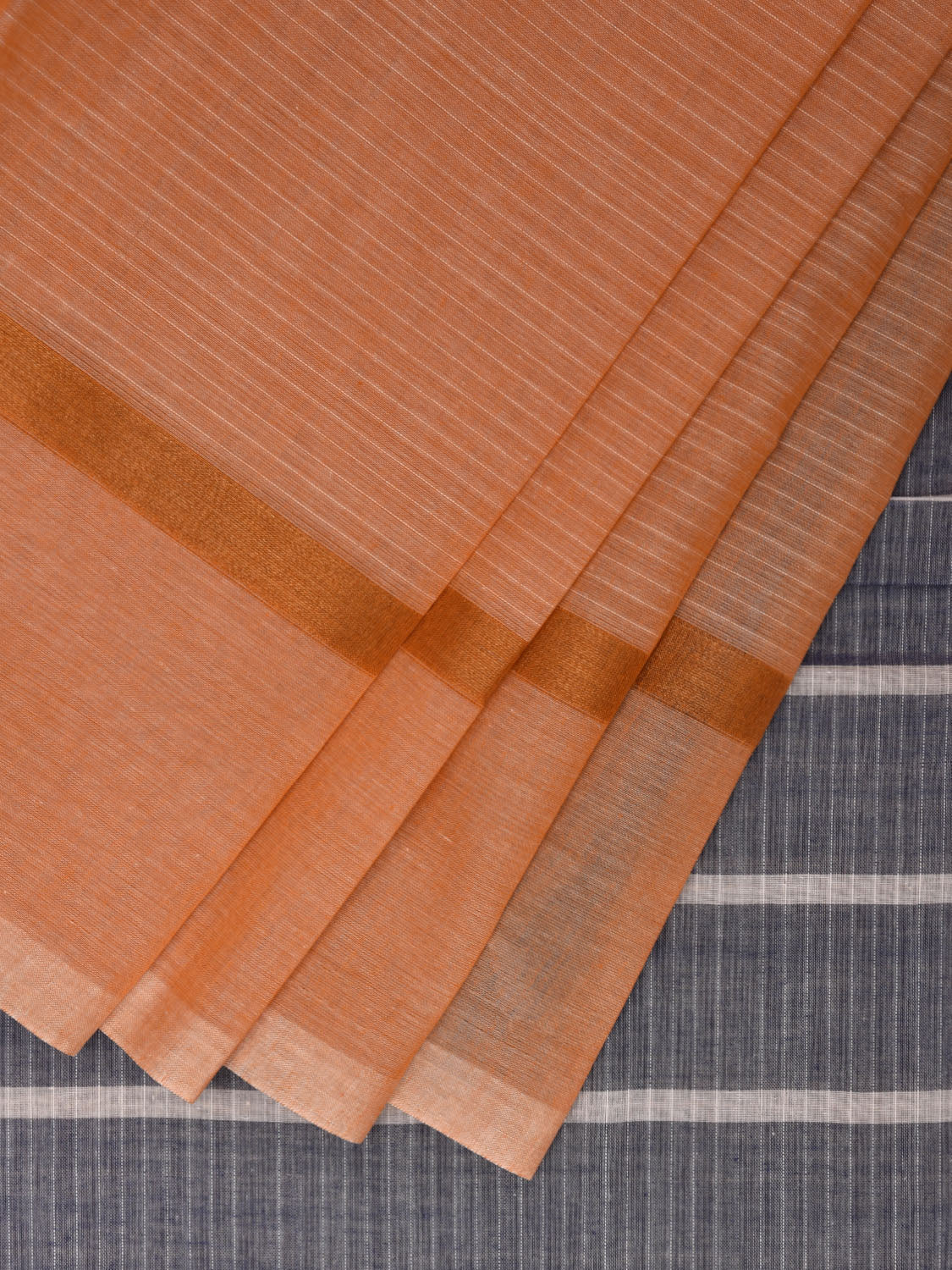 Cream Cotton Saree with Strips and One Side Ikat Border Design o0480