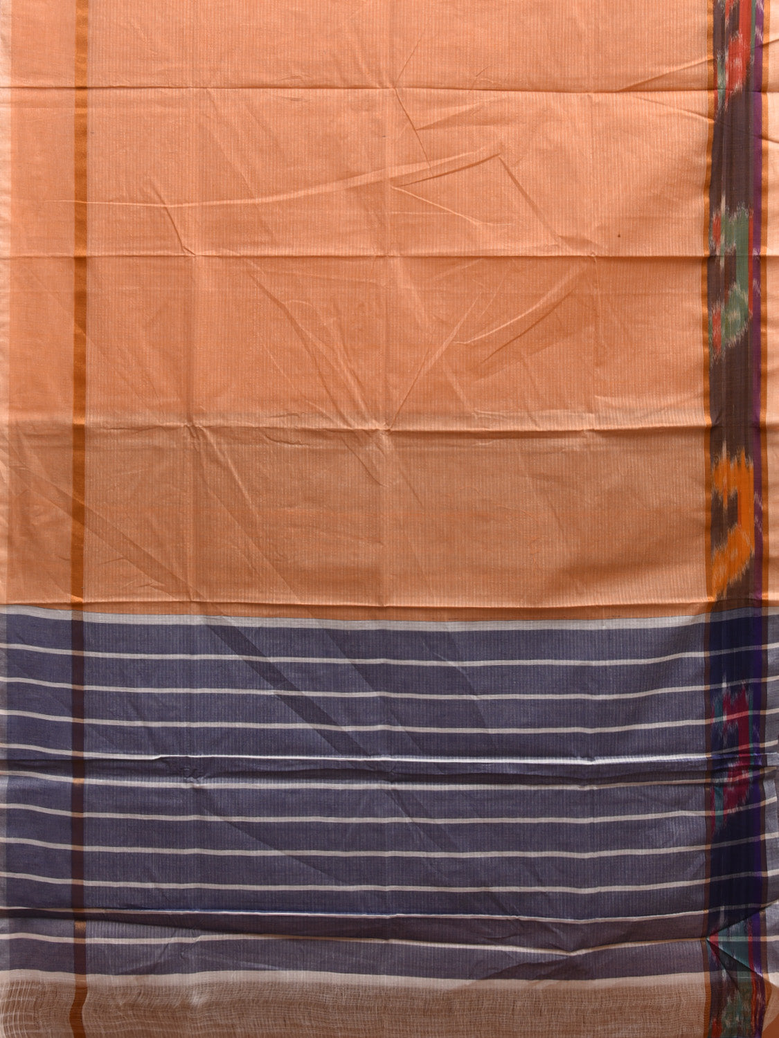 Cream Cotton Saree with Strips and One Side Ikat Border Design o0480