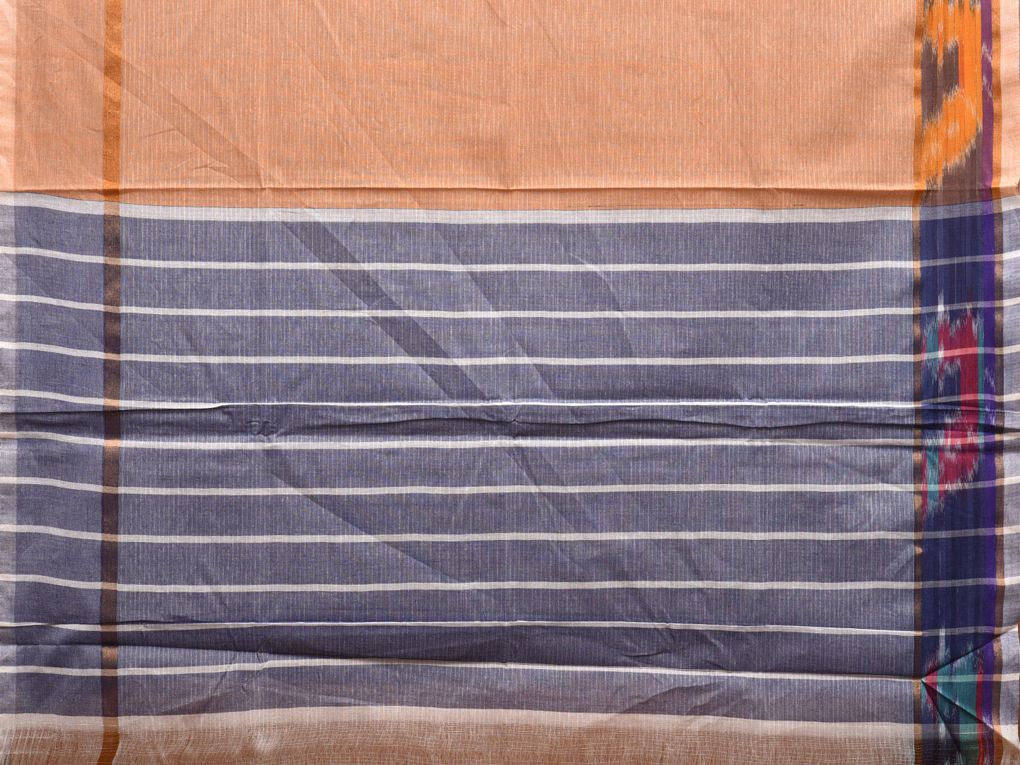 Cream Cotton Saree with Strips and One Side Ikat Border Design o0480