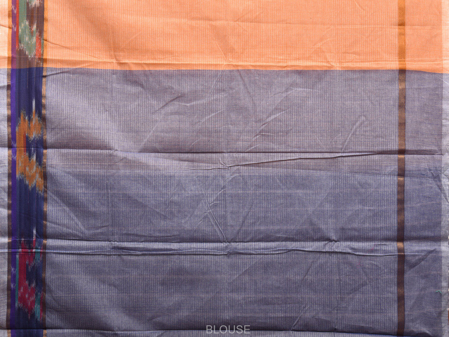 Cream Cotton Saree with Strips and One Side Ikat Border Design o0480