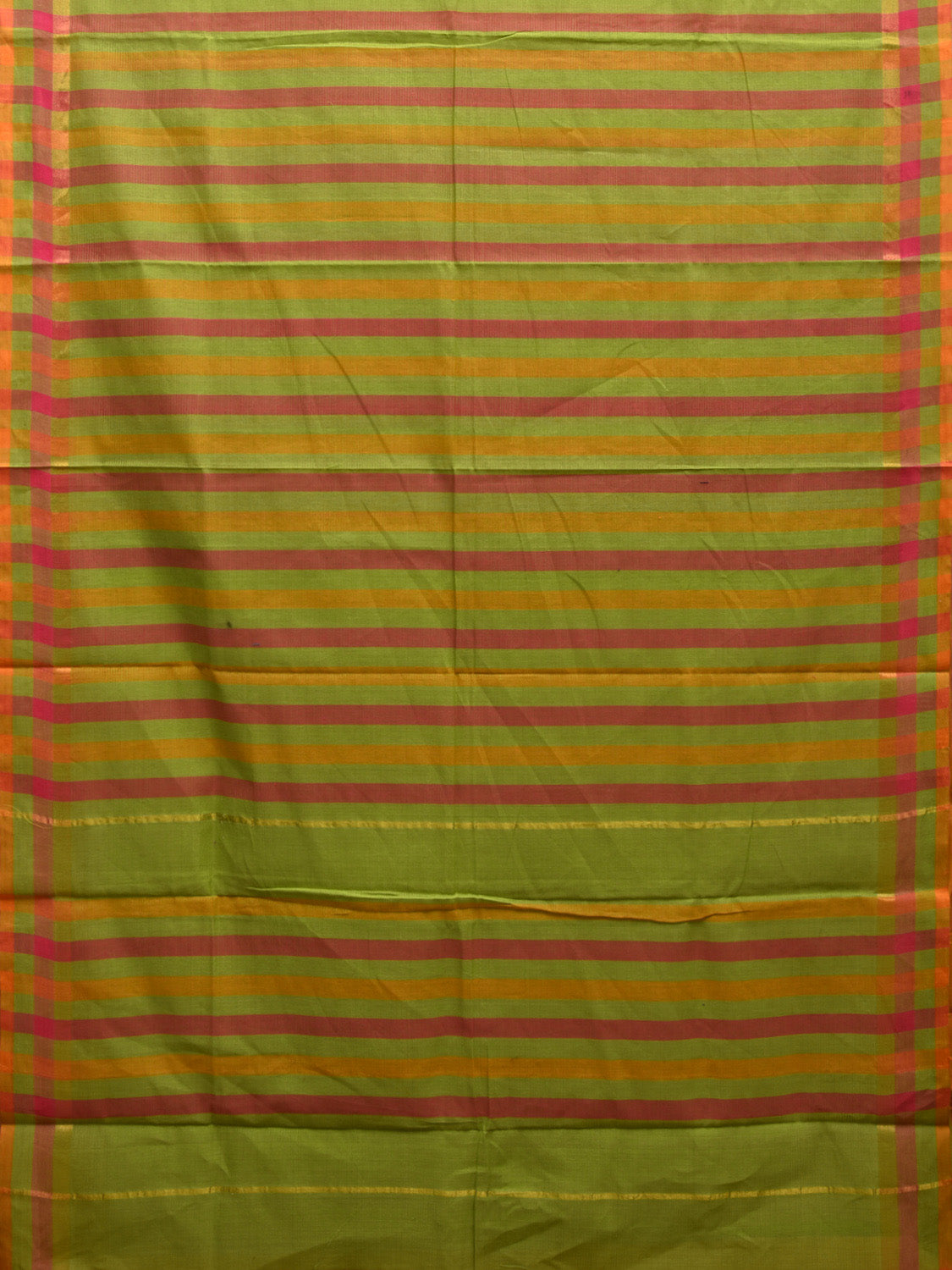 Green 80s Count Cotton Saree with Strips Design No Blouse o0481
