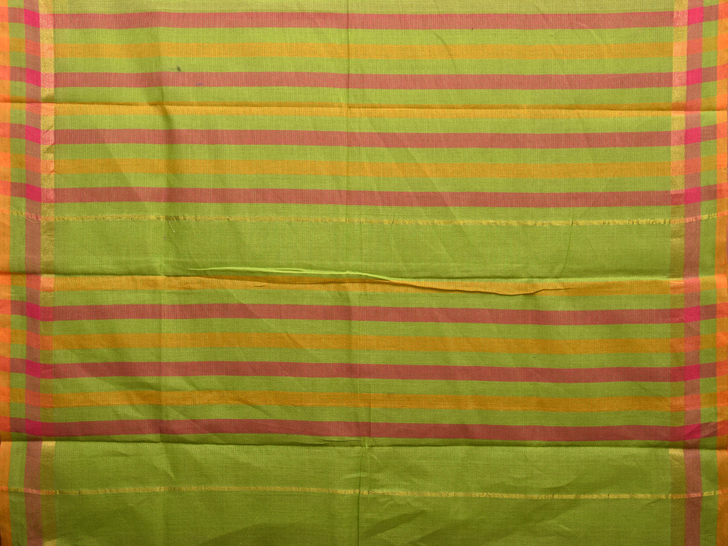 Green 80s Count Cotton Saree with Strips Design No Blouse o0481