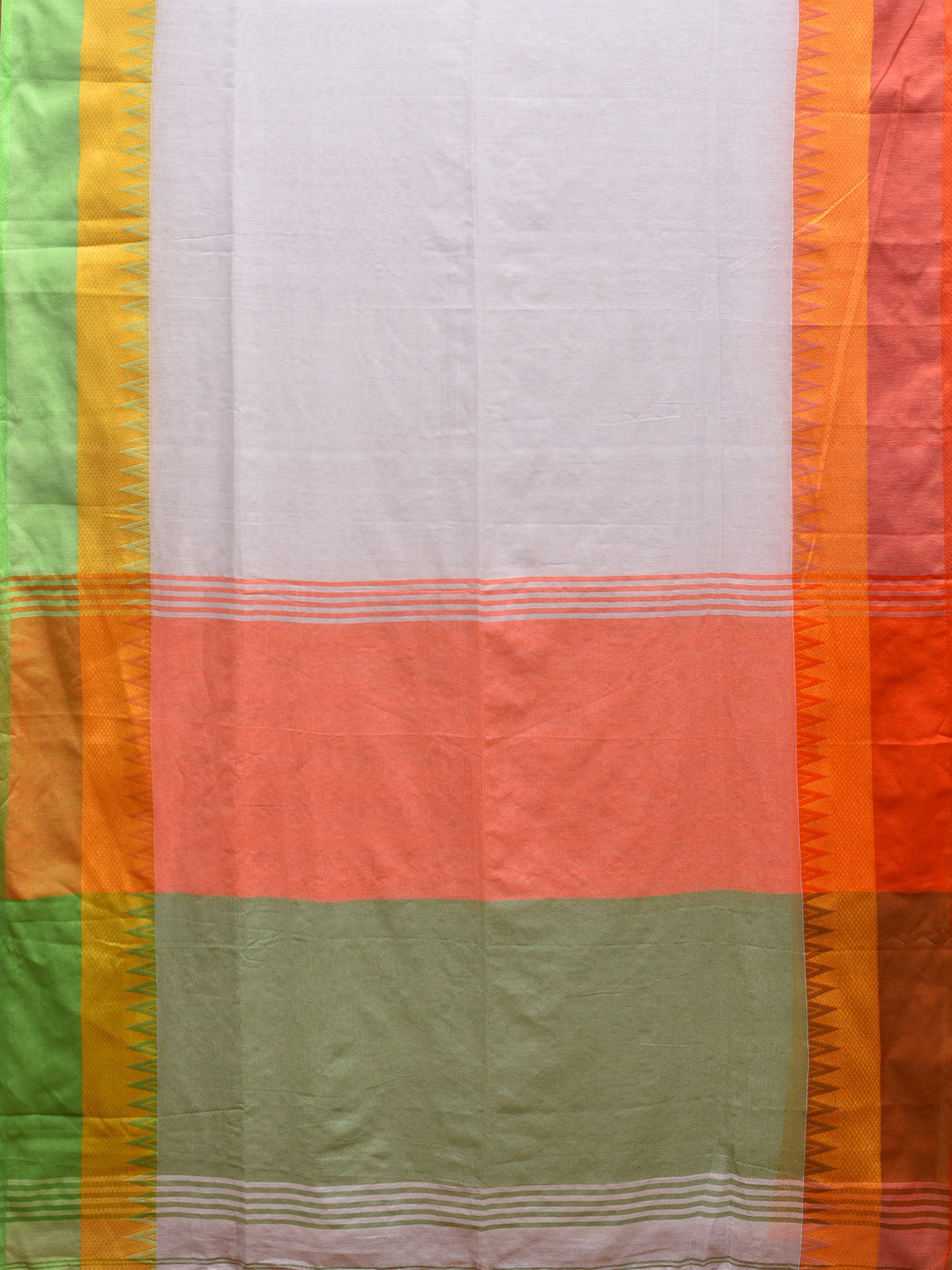 White Cotton Plain Saree with Ganga-Jamuna Temple Border Design o0483