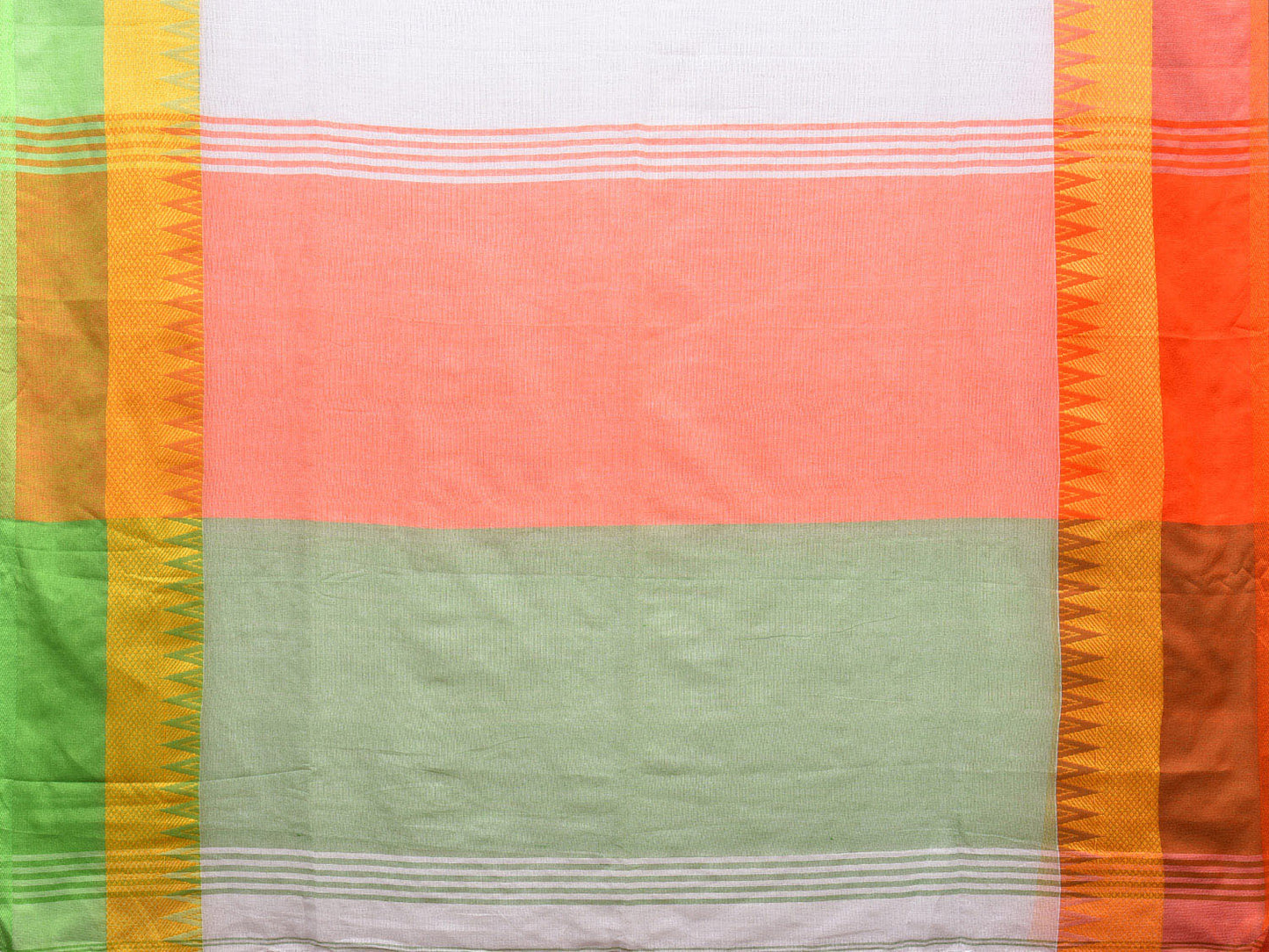 White Cotton Plain Saree with Ganga-Jamuna Temple Border Design o0483