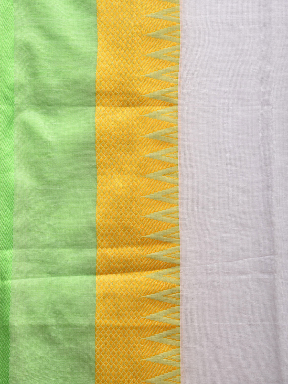 White Cotton Plain Saree with Ganga-Jamuna Temple Border Design o0483