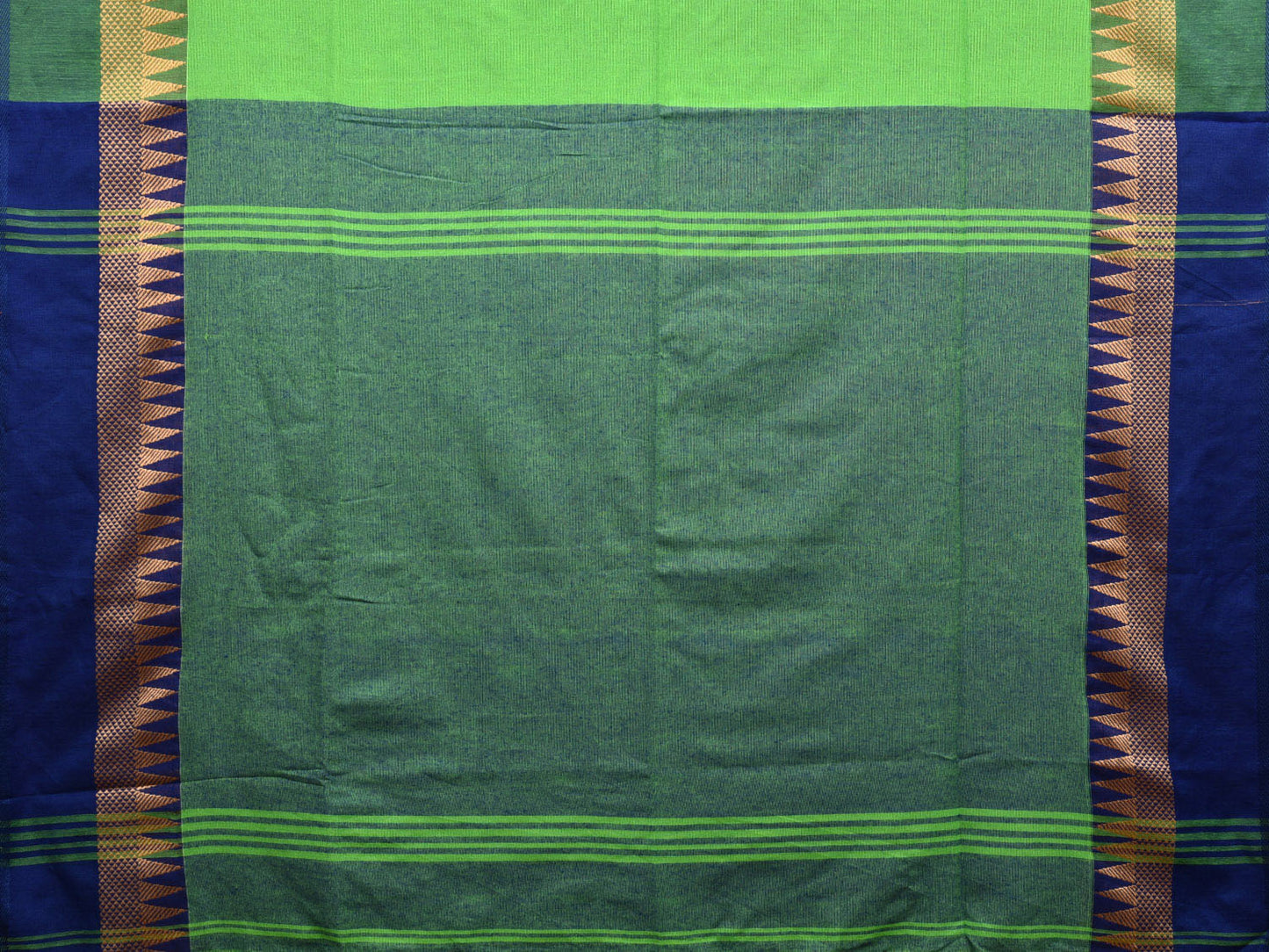Green Cotton Plain Saree with Contrst Pallu Design o0484