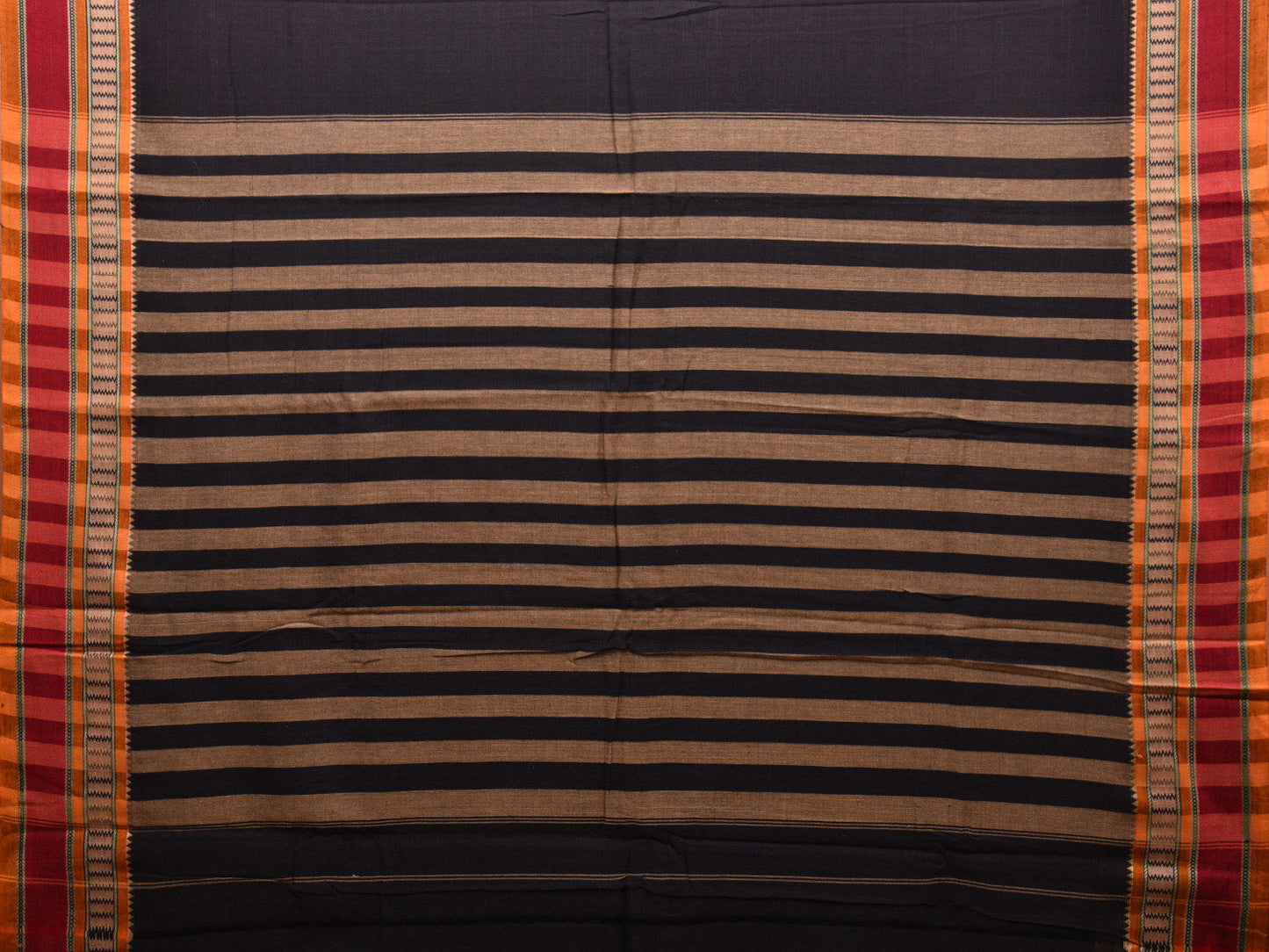 Black Poly Cotton Plain Saree with Strips Pallu and Border Design o0486