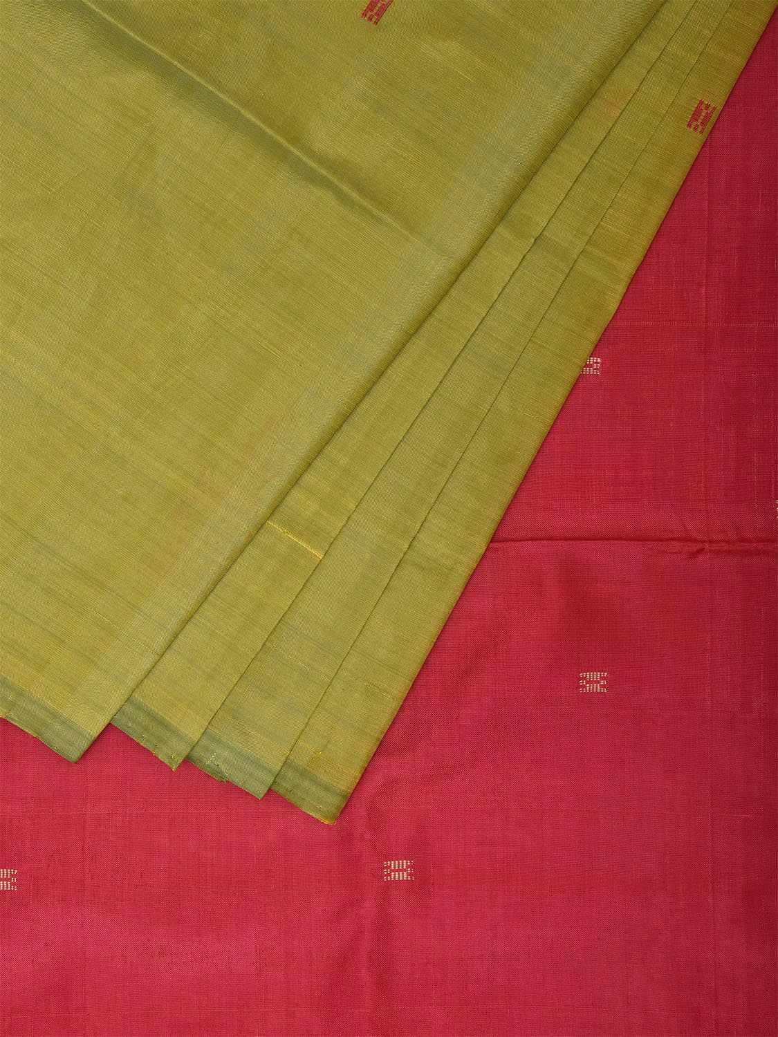 Lemon Green and Pink Banana Silk Saree with Small Buta and Contrast Pallu Design No Blouse o0489