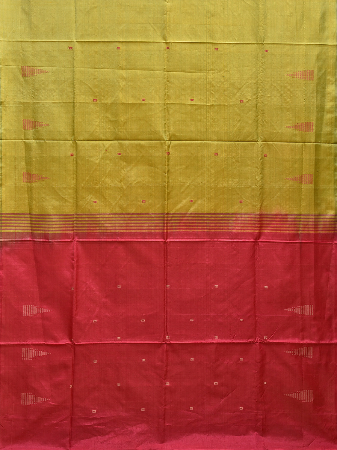 Lemon Green and Pink Banana Silk Saree with Small Buta and Contrast Pallu Design No Blouse o0489