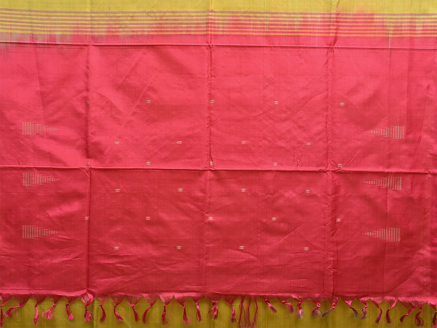 Lemon Green and Pink Banana Silk Saree with Small Buta and Contrast Pallu Design No Blouse o0489