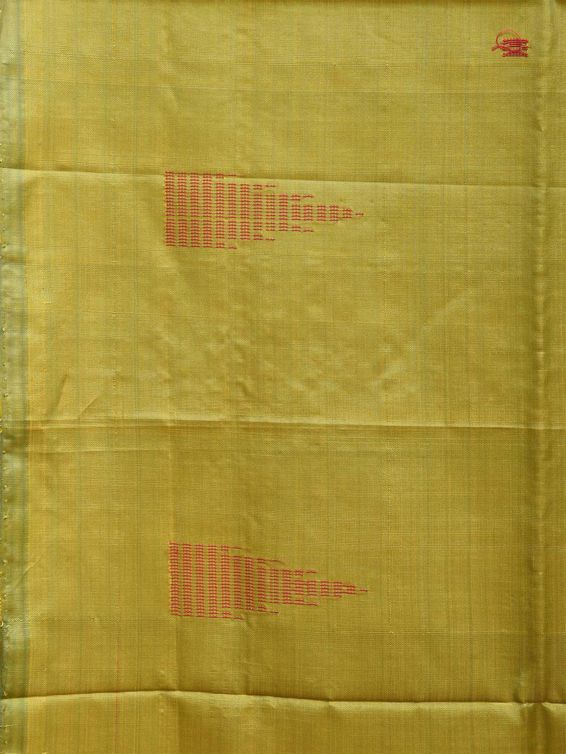 Lemon Green and Pink Banana Silk Saree with Small Buta and Contrast Pallu Design No Blouse o0489