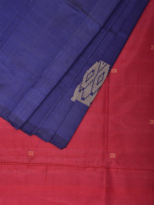 Dark Blue and Pink Banana Silk Saree with Small Buta and Contrast Pallu Design No Blouse o0490